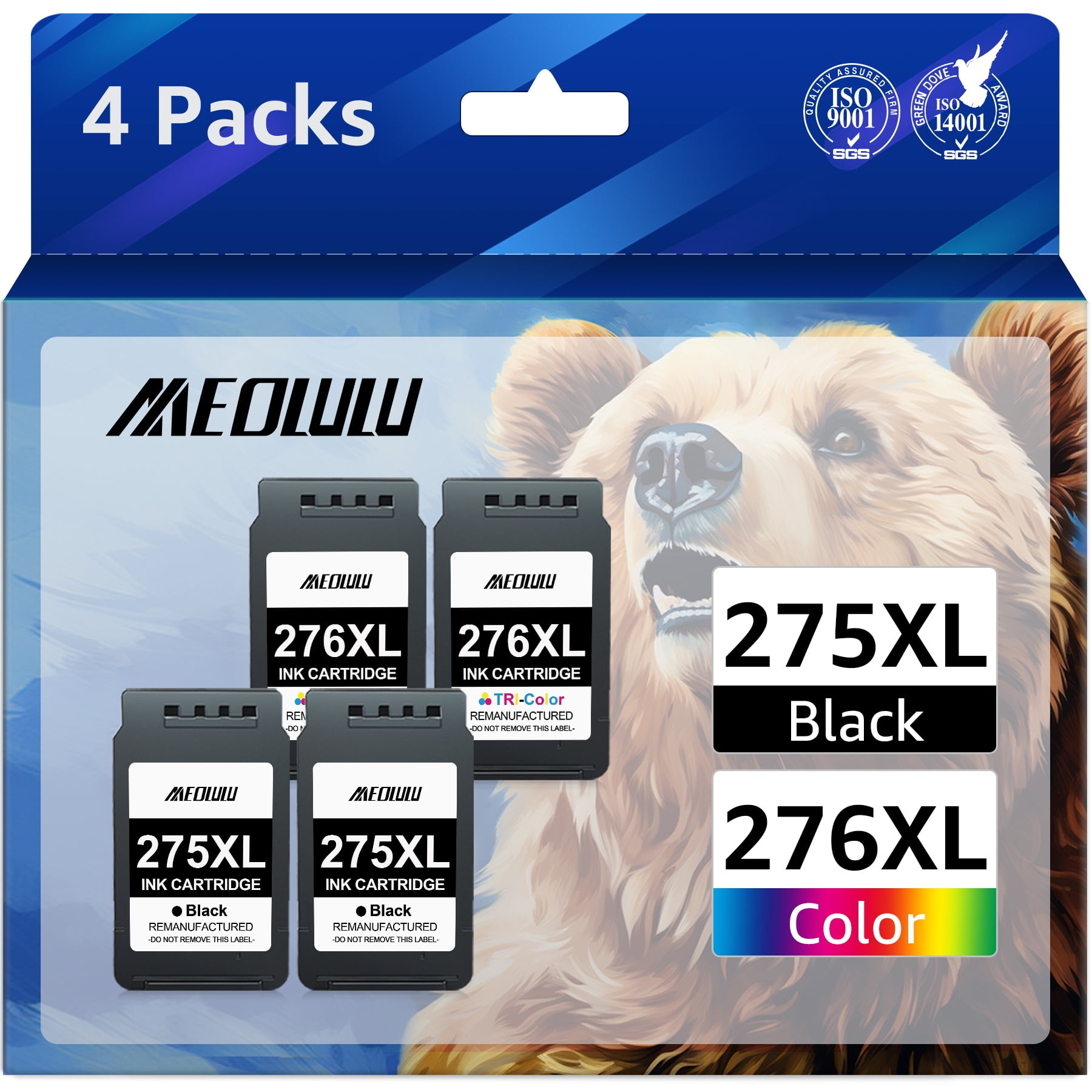275XL 276XL Ink Cartridge Replacement for Canon PG-275 CL-276 275 276 Combo XL Compatible with Canon PIXMA TS3520 TS3522 TS3500 TR4720 TR4722 TR4700 Printer(2 Black, 2 Color)
