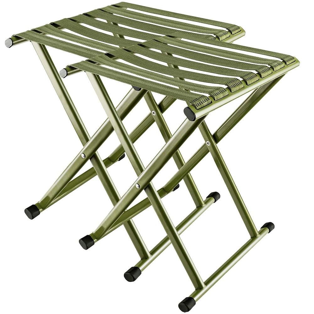 2pcs Folding Camping Stools, Heavy Duty Metal Portable Chair with Breathable Nylon Seat Anti-Slid Leg Cover for Outdoor Walking Hiking Fishing Gardening Bathroom Stool, Green 13.9x14.3x17.8inch