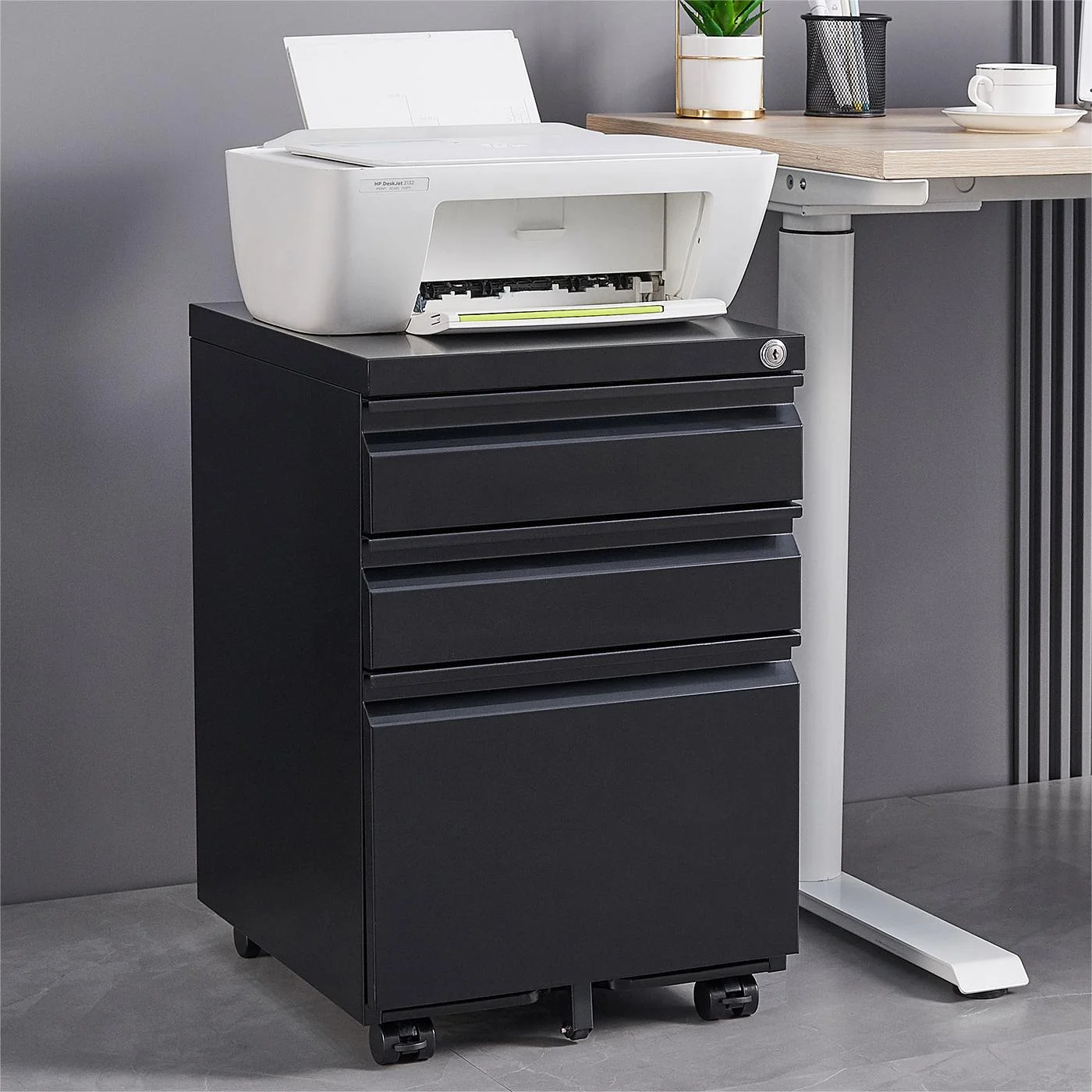 3-Drawer Mobile File Cabinets Rolling Metal Filing Cabinet for Legal & Letter File Anti-tilt Design with Lock Under Desk Office,Black