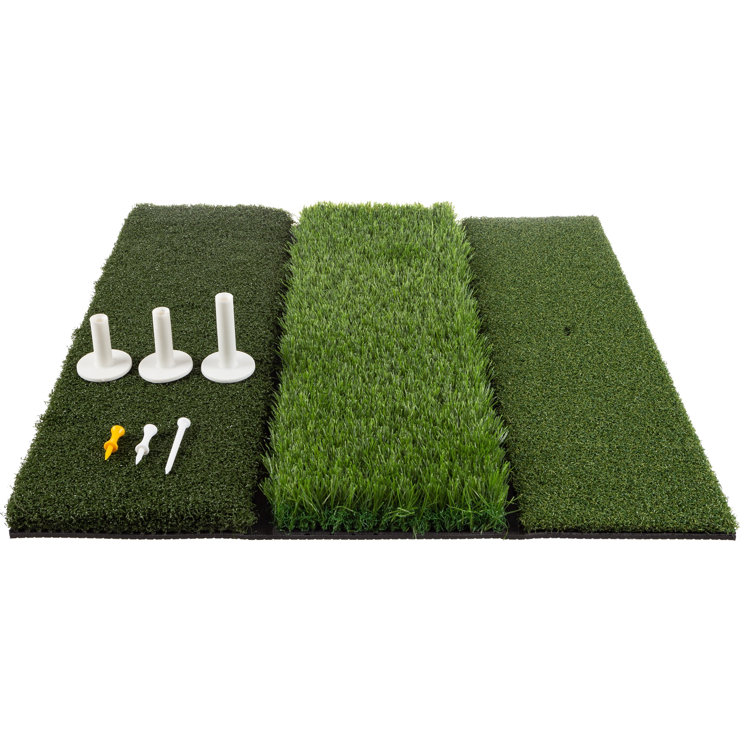 3-Level Turf Golf Mat - 24x24 Golf Training Mat with Fairway, Rough, and Driving Turf - Golf Practice Equipment with 6 Practice Tees by Wakeman