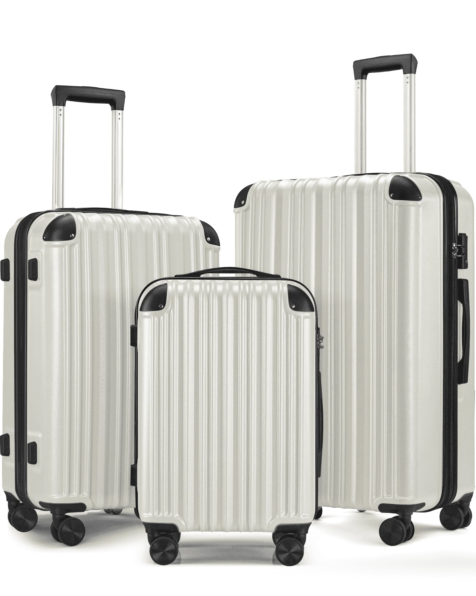 3-Piece Expandable Luggage Sets, ABS Spinner Suitcase Set with TSA Lock , White