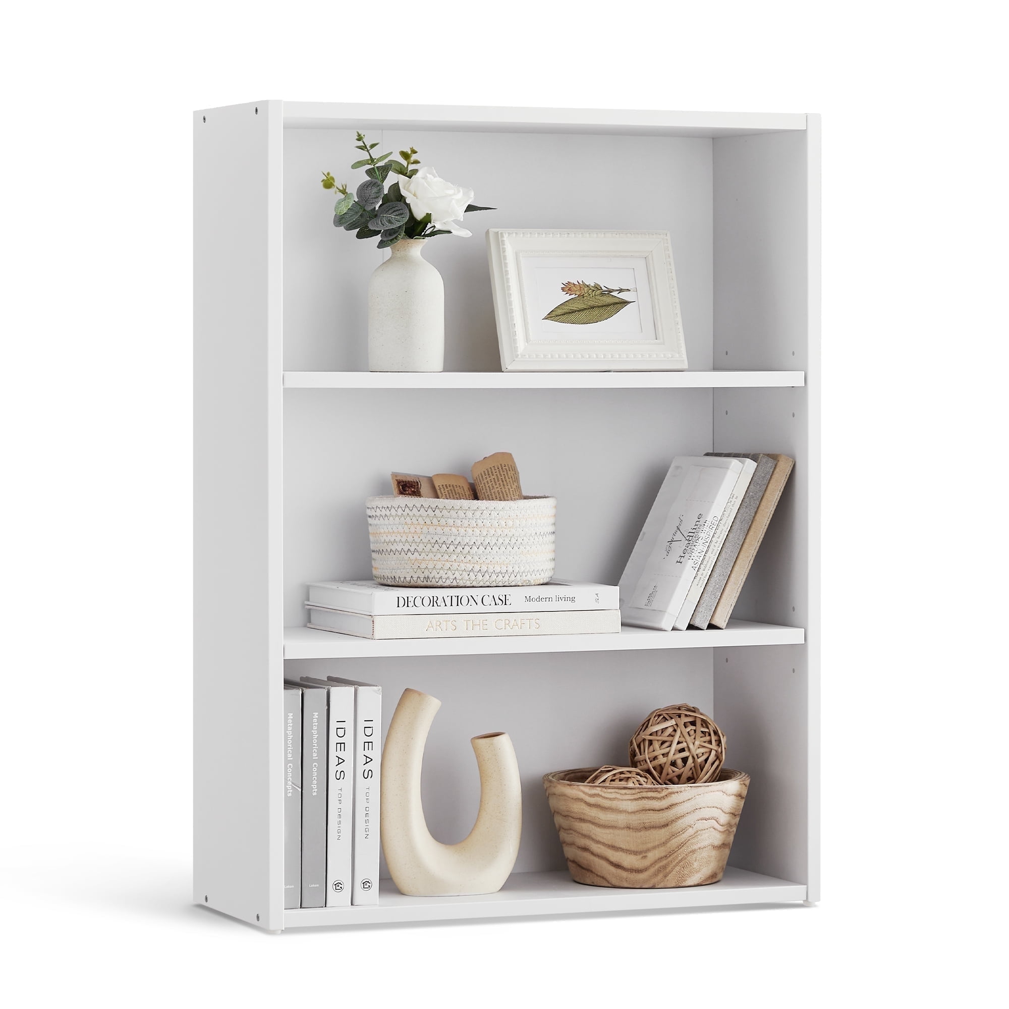 3-Tier Bookshelf Open Bookcase with Adjustable Storage Shelves Floor Standing Unit White