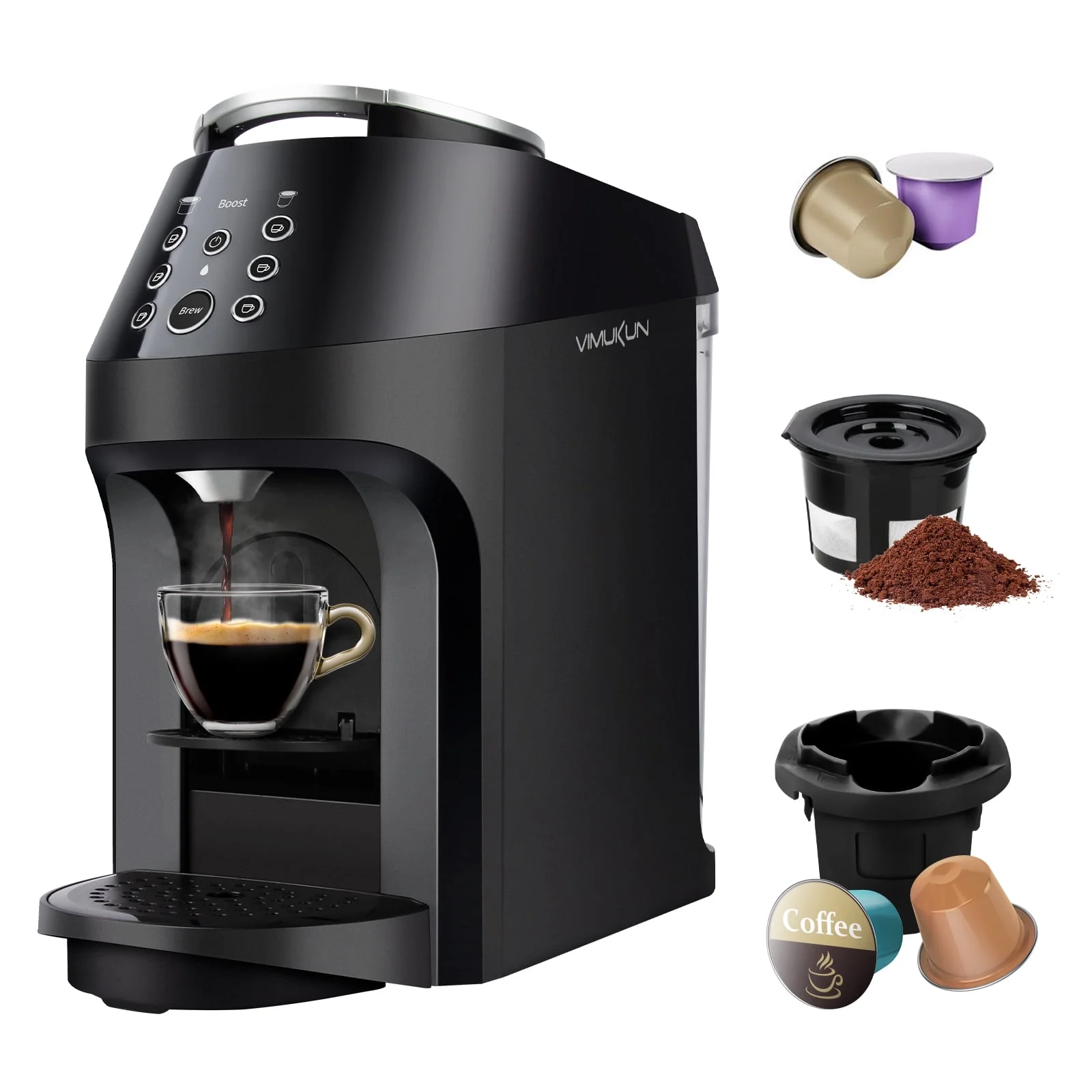 3-in-1 Coffee Maker, Coffee and Espresso Machine Combo for Nespresso, K-Cup Pod and Ground Coffee, Coffee Machine Compatible with Nespresso Capsules OriginalLine, 19 Bar Pressure Pump, 6 Brew Sizes