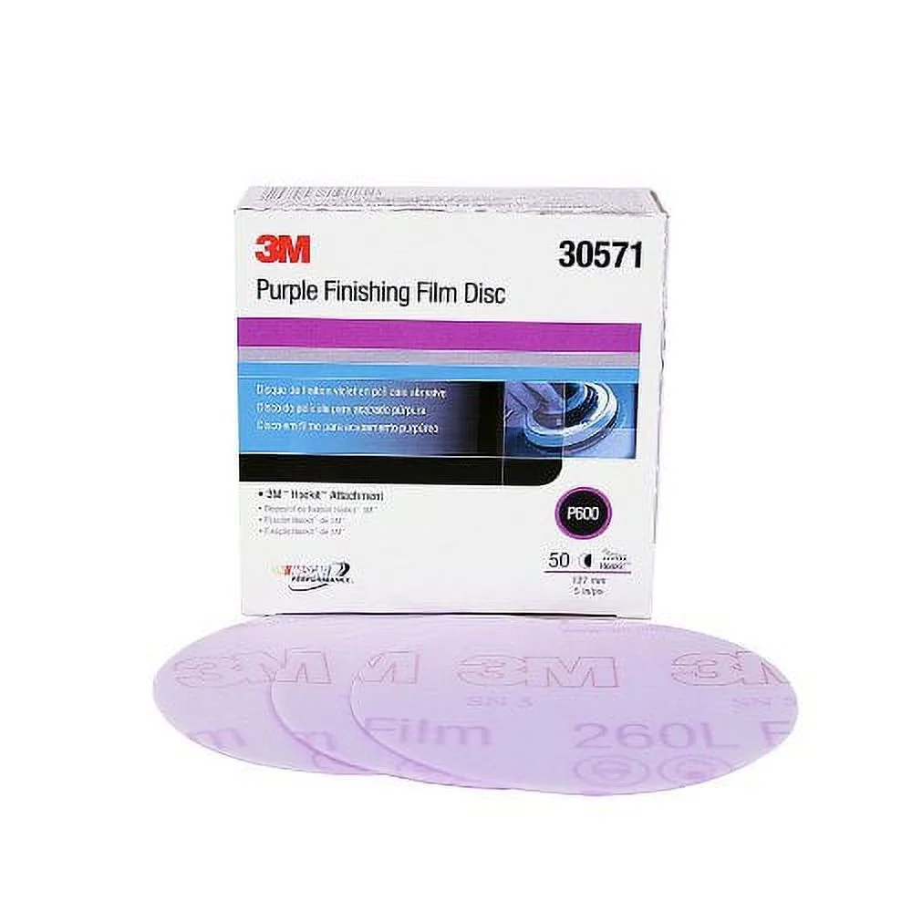 3M Hookit Purple Finishing Film Abrasive Disc 260L, 30571, 5 in, P600, 50 discs per carton