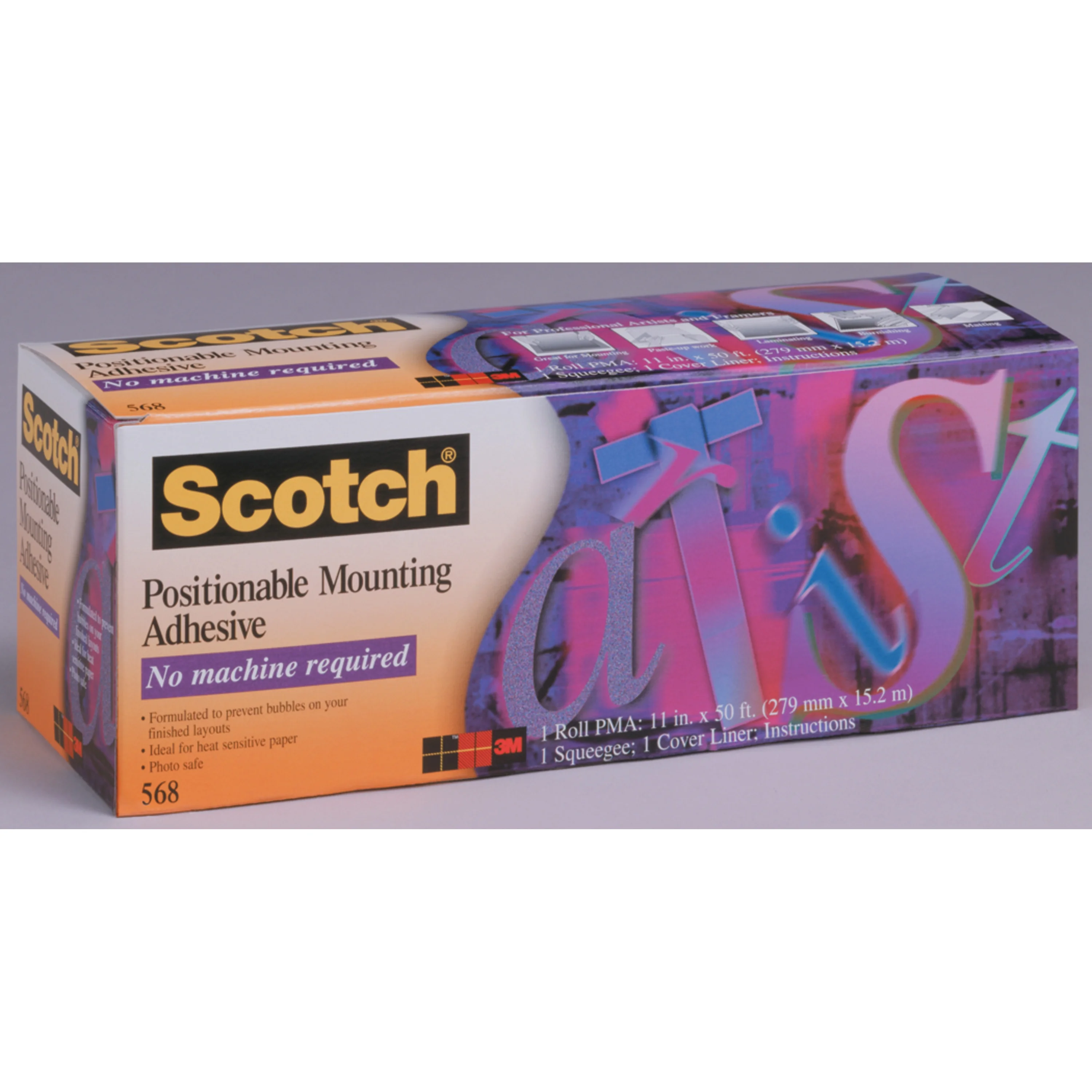 3M #568 Positionable Mounting Adhesive, 16" x 50 ft.