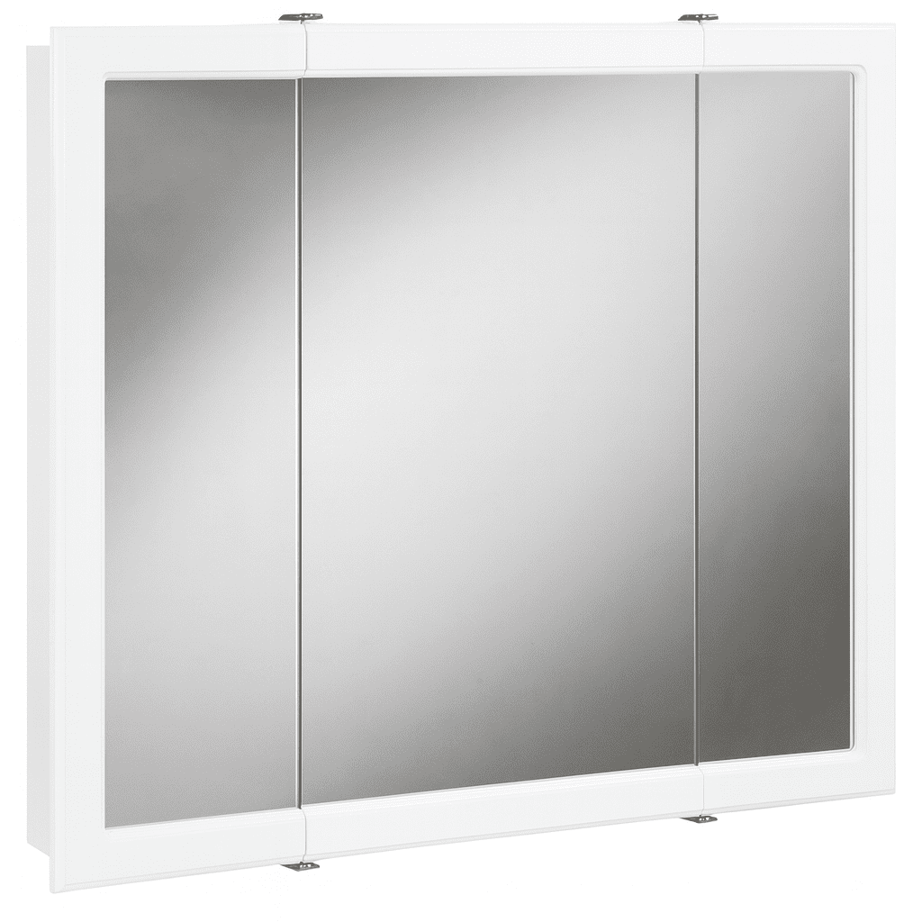 Design House 30" Wood Wall Mounted Mirrored Tri-View Bathroom Medicine Cabinet, White