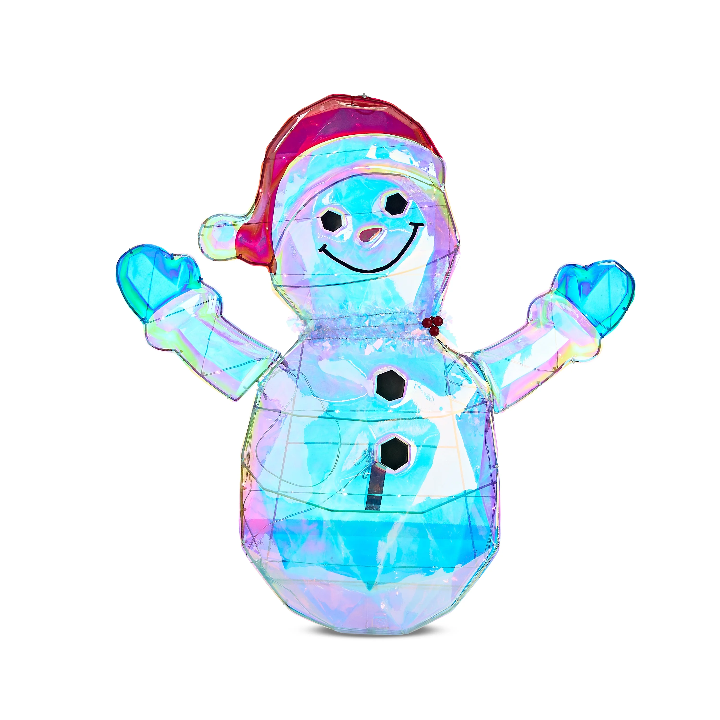 30" Light-up Battery Operated 2D Prismatic Polygon Snowman, Holiday Time