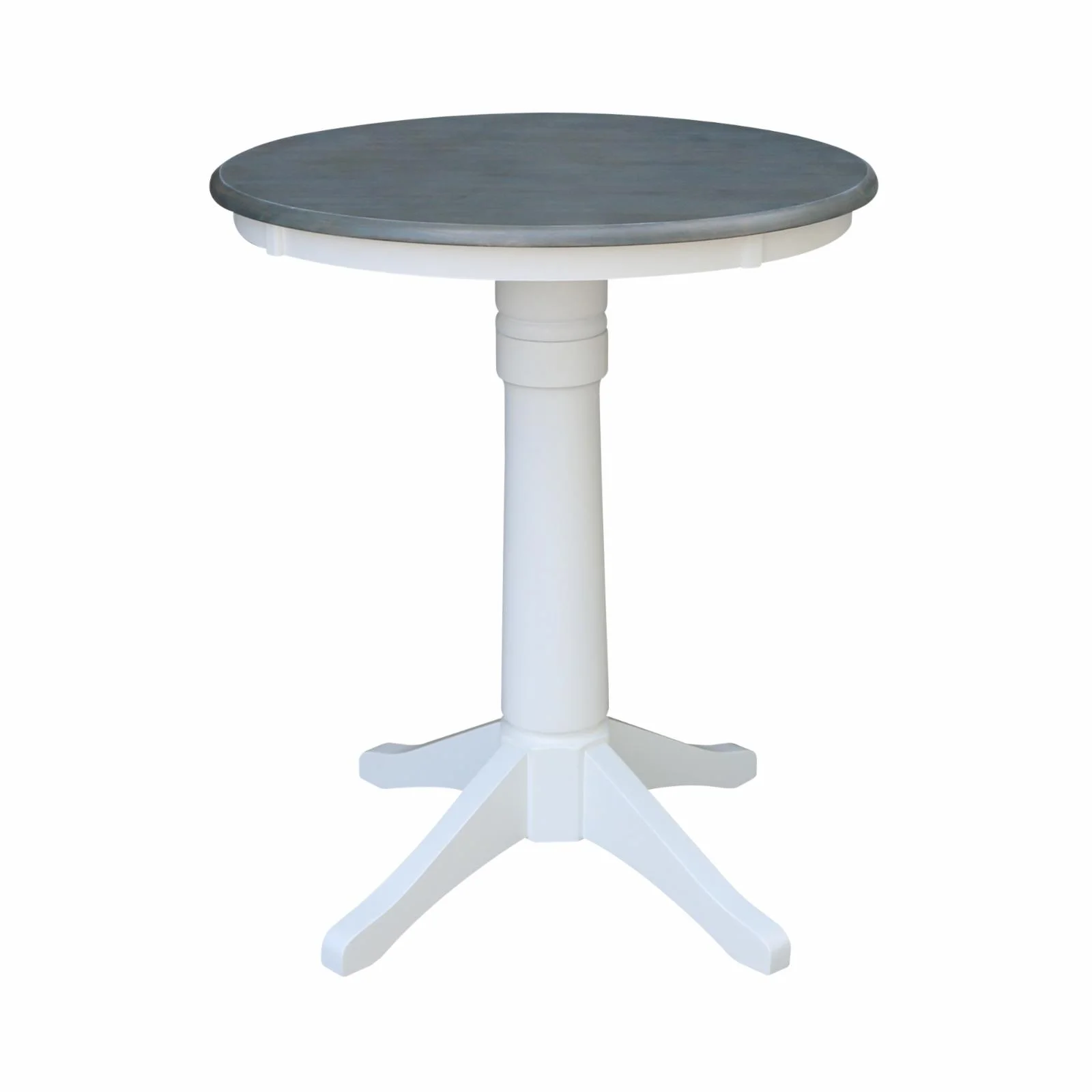 30" Round Solid Wood Counter Height Pedestal Dining Table in White/Heather Gray by International Concepts