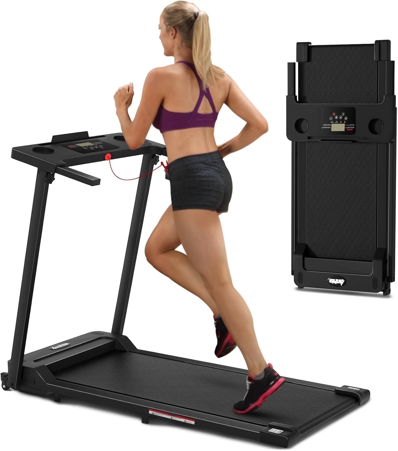 Tomile 300 lbs Portable Folding Treadmill, 3.0 HP Foldable Treadmill for Home Office, Walking Running Treadmill with LED Display for Exercise