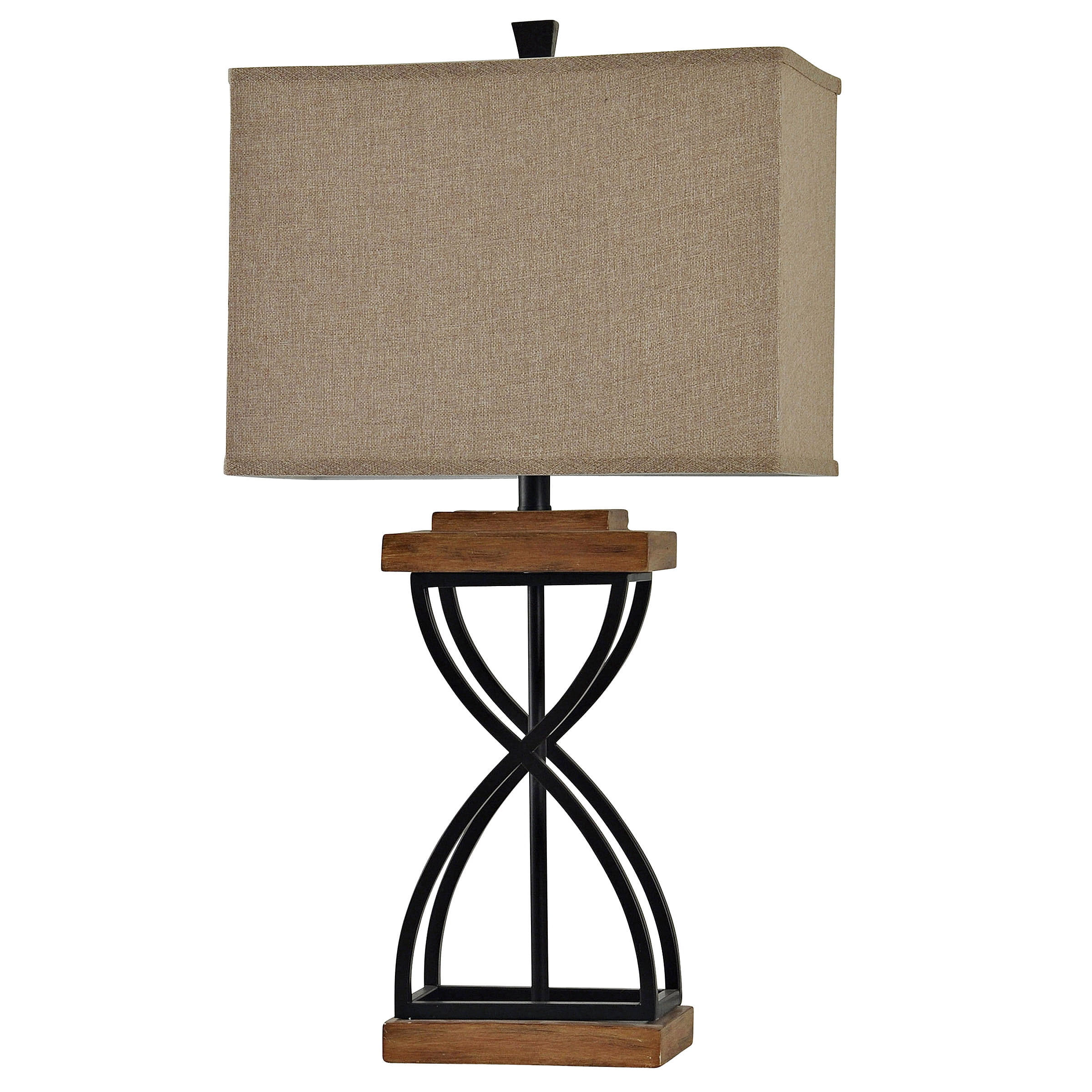 31" Table Lamp - Black Wood Finish - Beige Hardback Fabric Shade