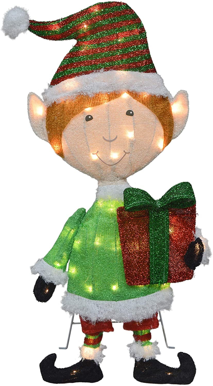32-Inch Pre-Lit Candy Cane Lane Elf 2D Christmas Yard Decoration, 50 Lights