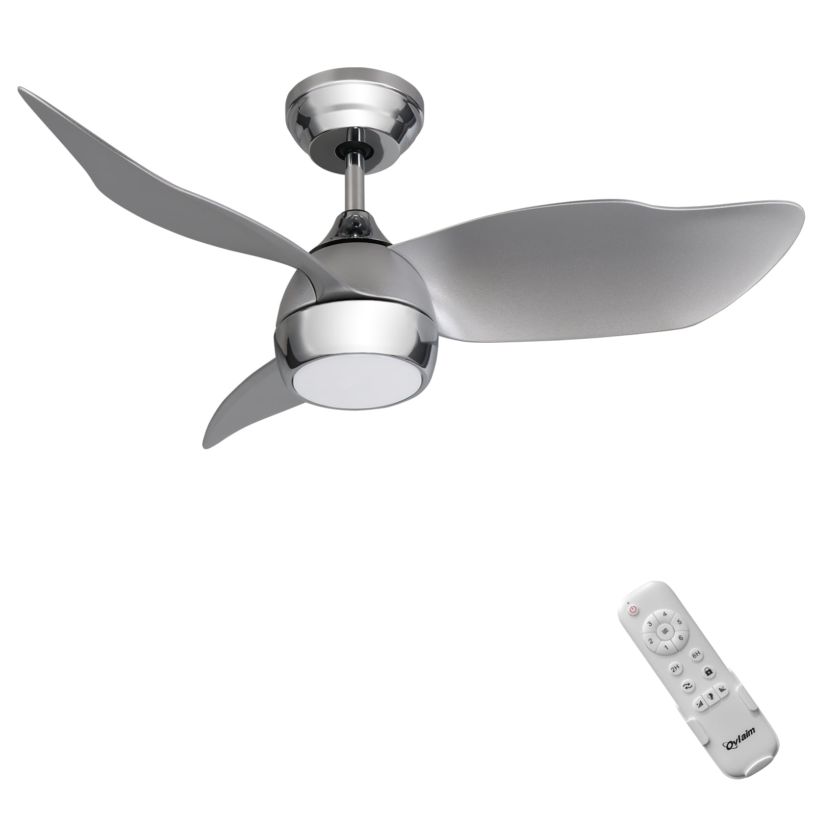 36" Quiet DC Motor Small Ceiling Fan with Dimmable Light, 6 Speeds Ceiling Fan with Remote Control, 3 Blades Modern Silver