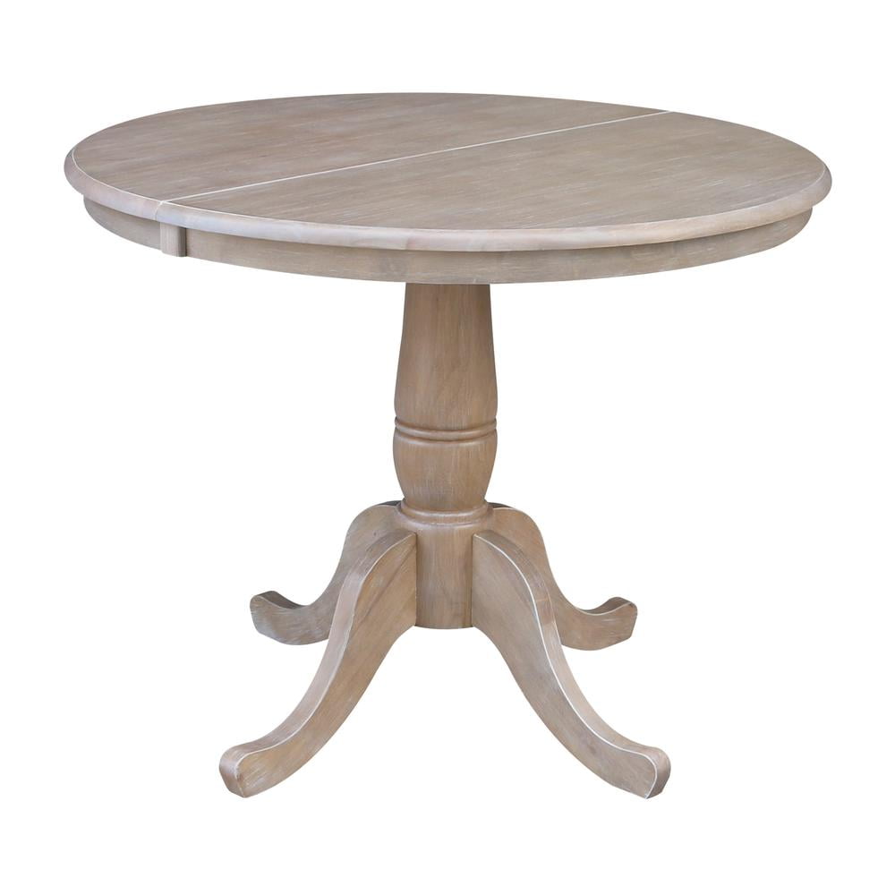 36" Round Top Dining Table with 12" Leaf, Washed Gray Taupe