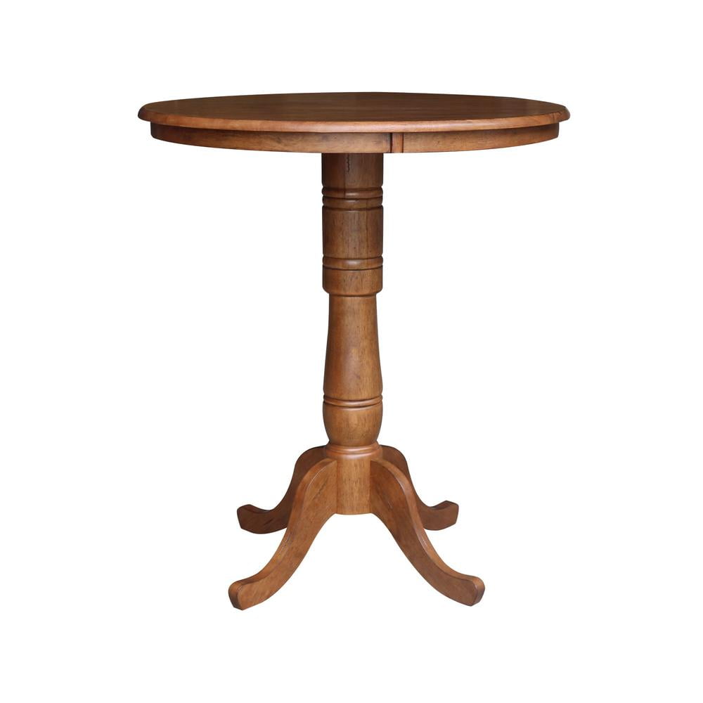 36" Solid Wood Round Top Pedestal Table in Distressed Oak - 41.1" Height