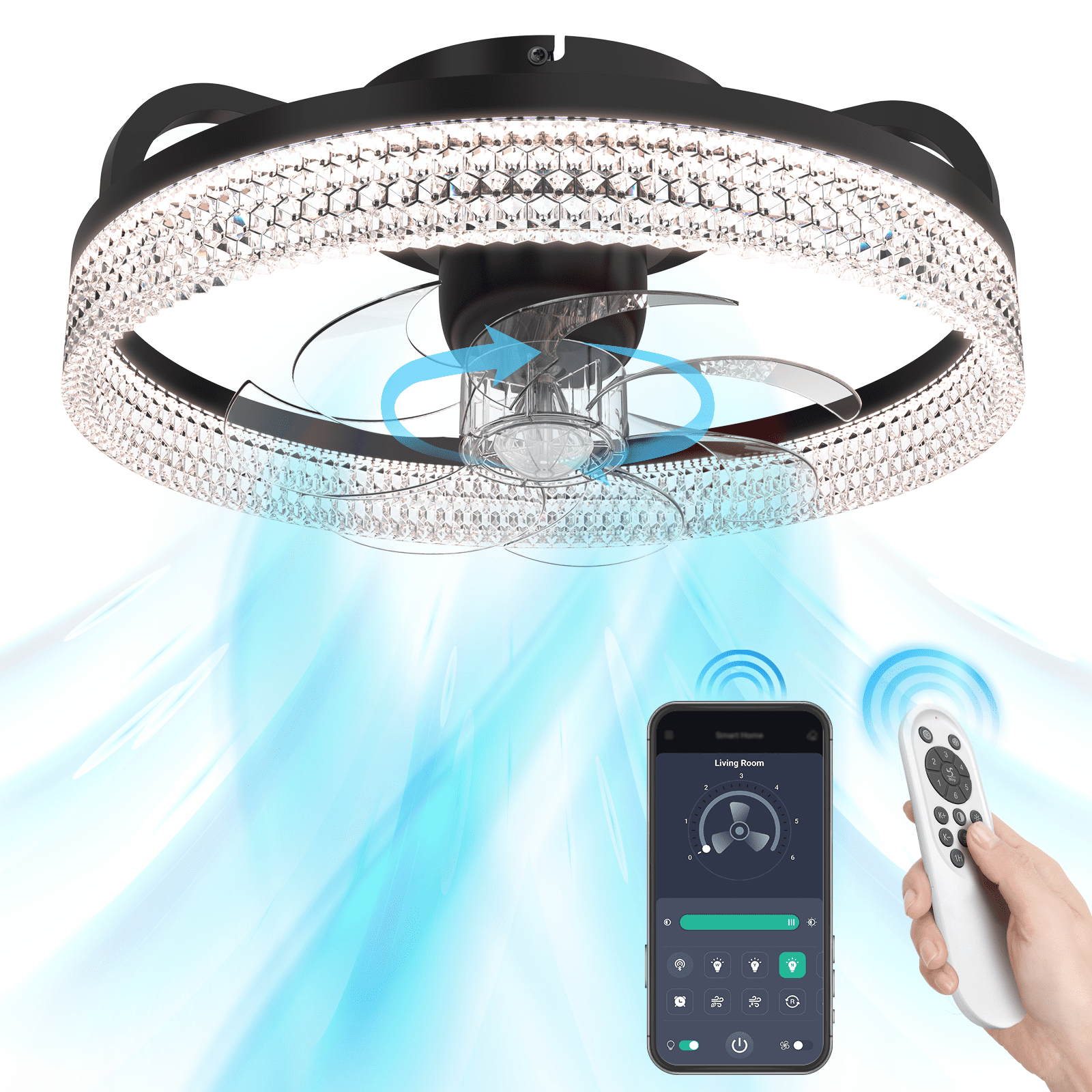 360° Oscillating Ceiling Fan with Light FIMEI 19.7" Dimmable Ceiling Fan Light with Remote, 6 Speeds