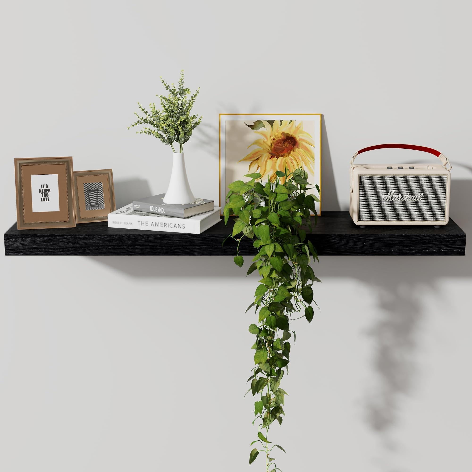 36inch Floating Shelves, 8 inch Deep Modern Solid Wood Wall Shelves for Storage, Wall Mounted Display Shelving,Black
