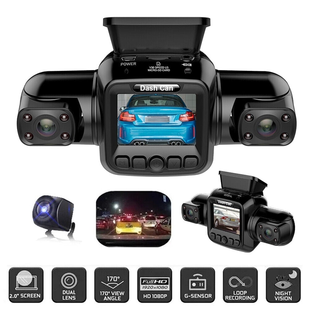 KingFurt 4 Channel Dash Cam Front, Left, Right and Rear, Front and Rear Inside, 360°Panoramic Driving Recorder HD Car Cameras Night Vision