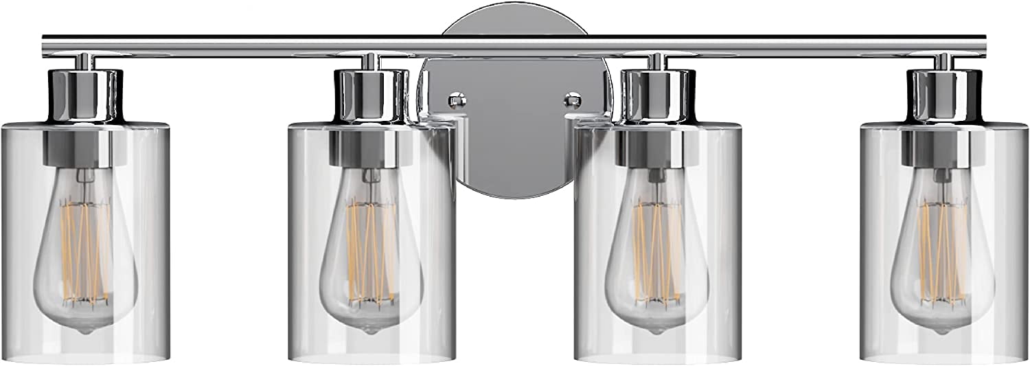 SURNIE 4-Light Silver LED Vanity Light with Clear Glass Shades