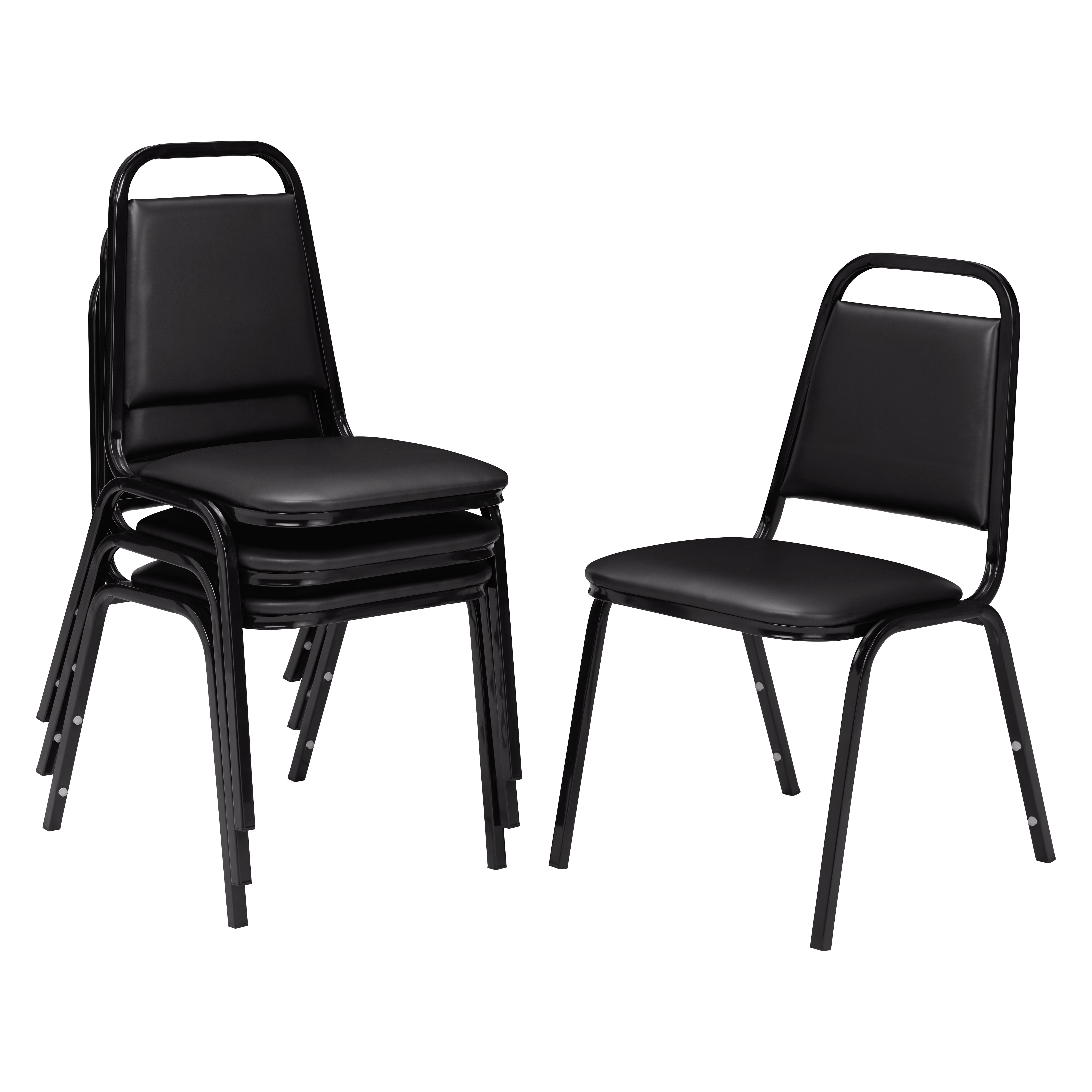 (4 Pack) NPS® 9100 Series Choice Vinyl Upholstered Padded Stack Chair, Panther Black