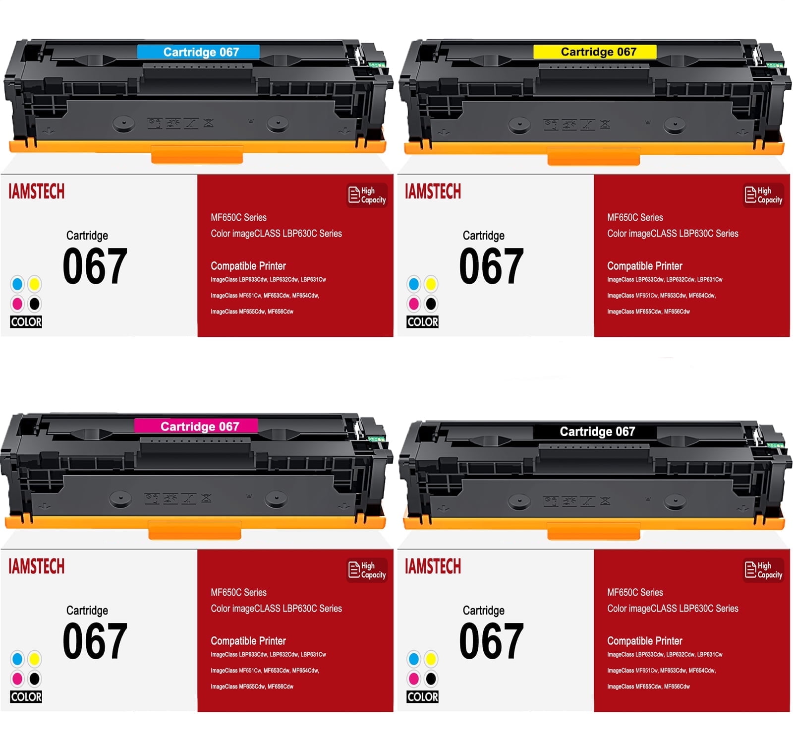 4-Pack 067 Toner Cartidge Compatible for Canon 067 067H CRG 067 Canon ImageCLASS MF656Cdw LBP632Cdw MF653Cdw LBP633Cdw MF654Cdw MF650 LBP630 Series Printer (Black Cyan Yellow Magenta)
