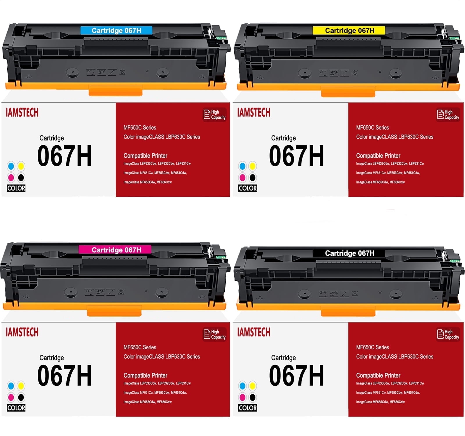 4-Pack 067H Toner Cartidge Replacement for Canon 067H 067 CRG 067H Canon ImageCLASS MF656Cdw LBP632Cdw MF653Cdw LBP633Cdw MF654Cdw MF650 LBP630 High Yield Printer Ink (Black Cyan Yellow Magenta)