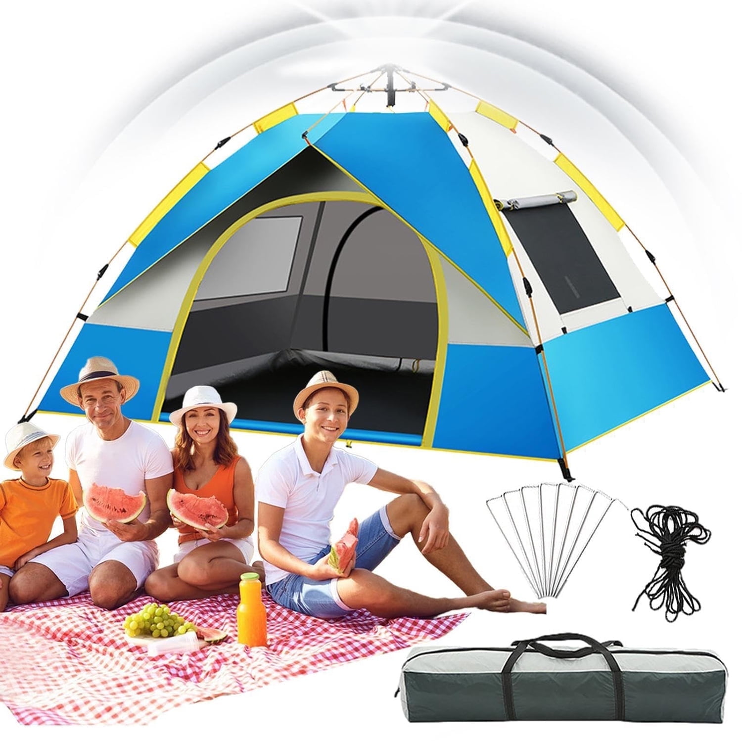 4-Person Travel Family Large Rainproof Windproof Tent Automatic Camping Sunshade Shelter Beach Hiking
