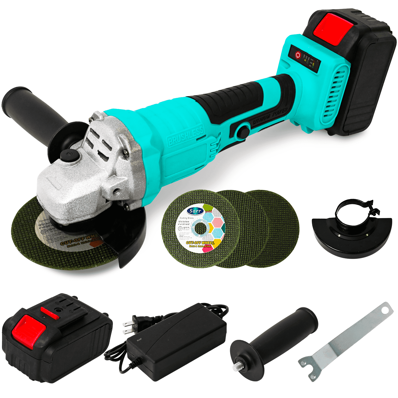 4" 21V 1500mah Electric Cordless Angle Grinder,Angle Grinder Tool Cutting Tool with 1 Batteries,Charger, and 3 Cutting Discs for Cutting, Polishing, Grinding, and Rust Removal