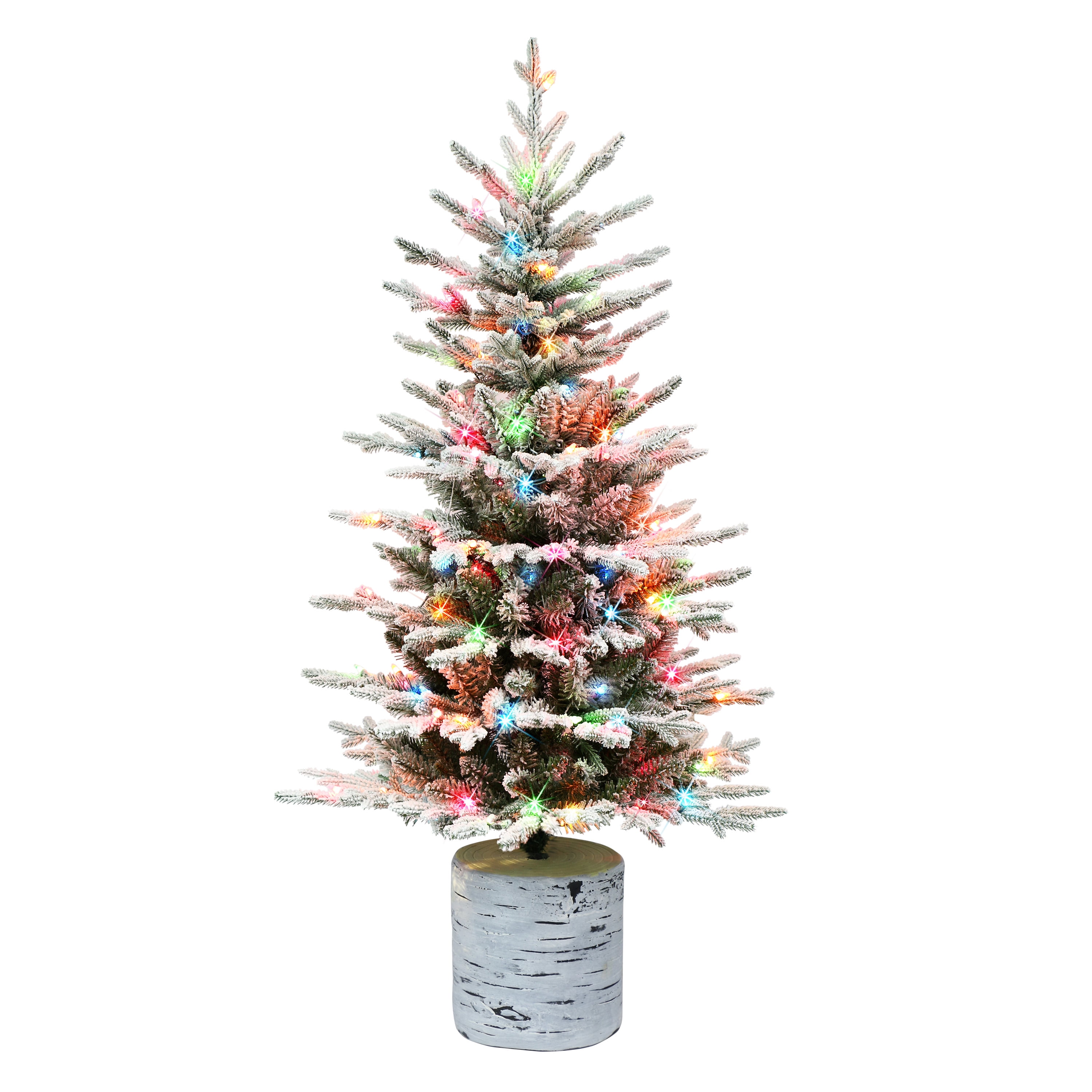 4.5 ft Potted Flocked Arctic Fir Tree 70 UL Multi-color Incandescent Lights