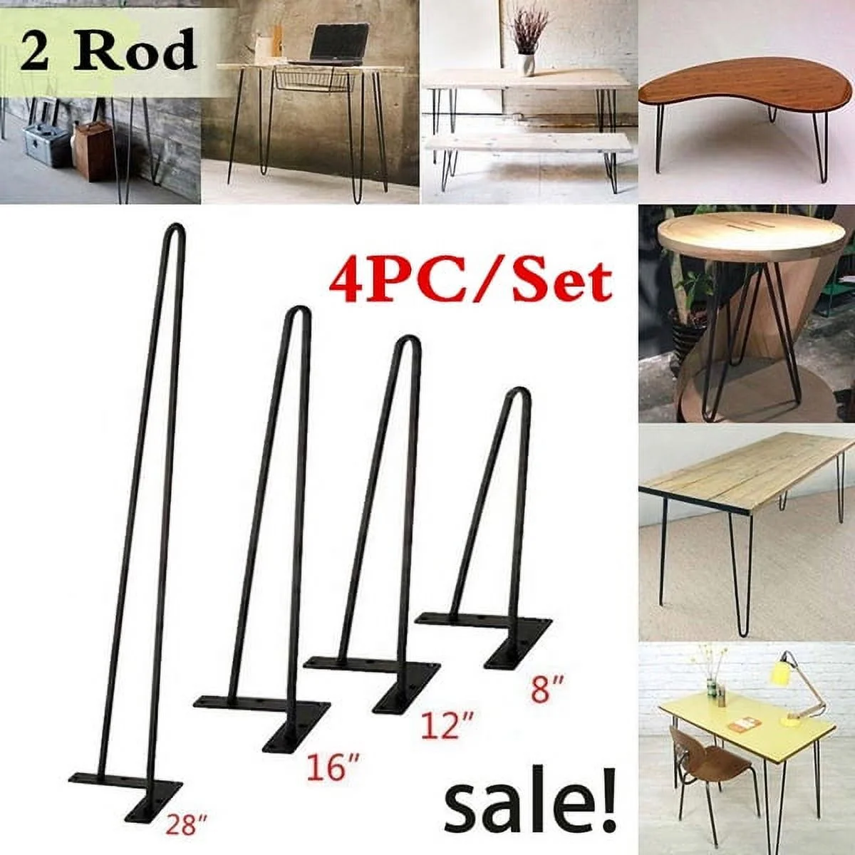 4Pcs Hairpin Metal Furniture Table Legs Solid Iron Laptop Desk DIY Furniture Coffee Table Chair Leg 28In