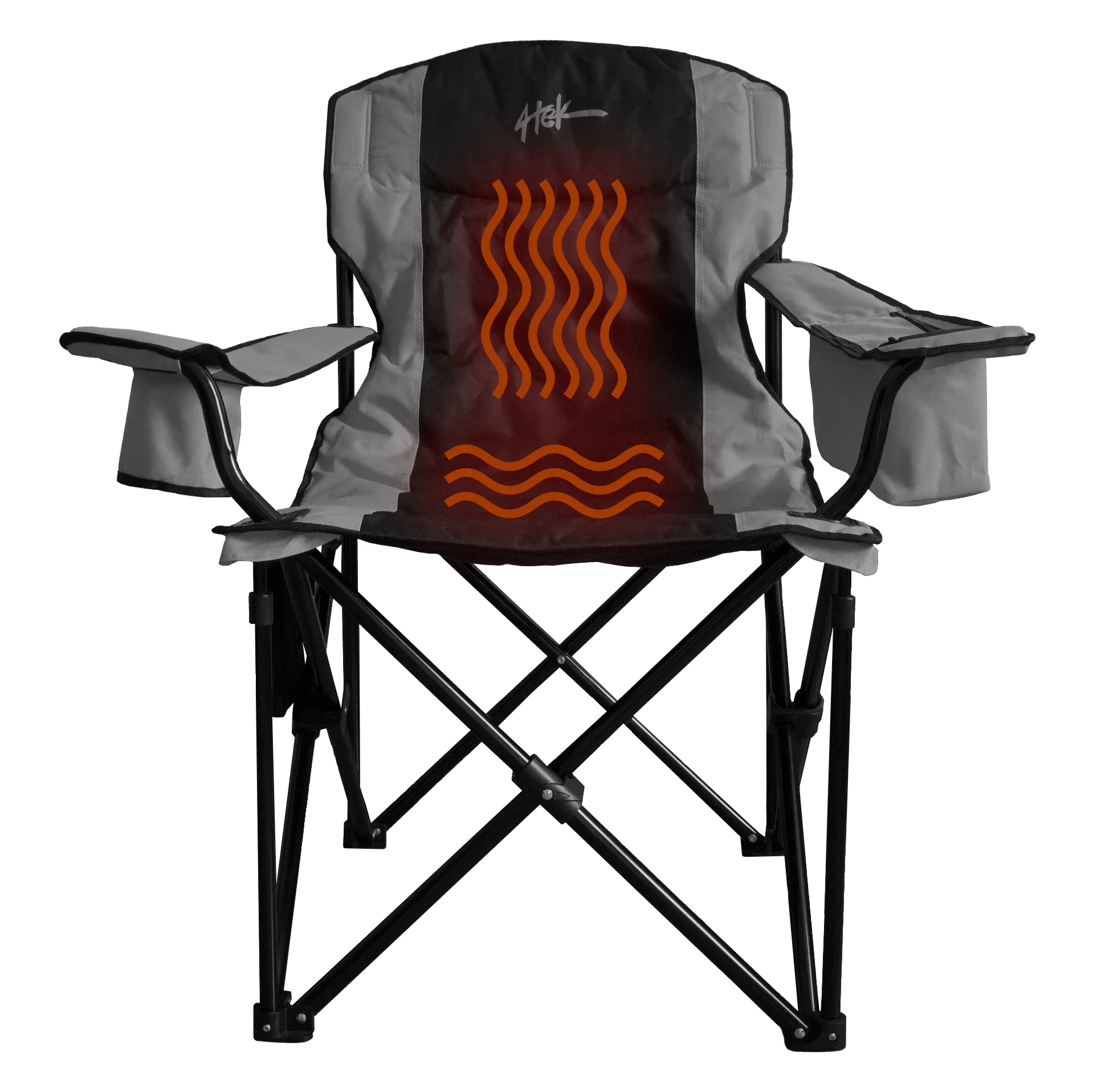 4Tek Heated Outdoor Adult Folding Camping & Lawn Chair with Carrying Case, Battery Included - Gray