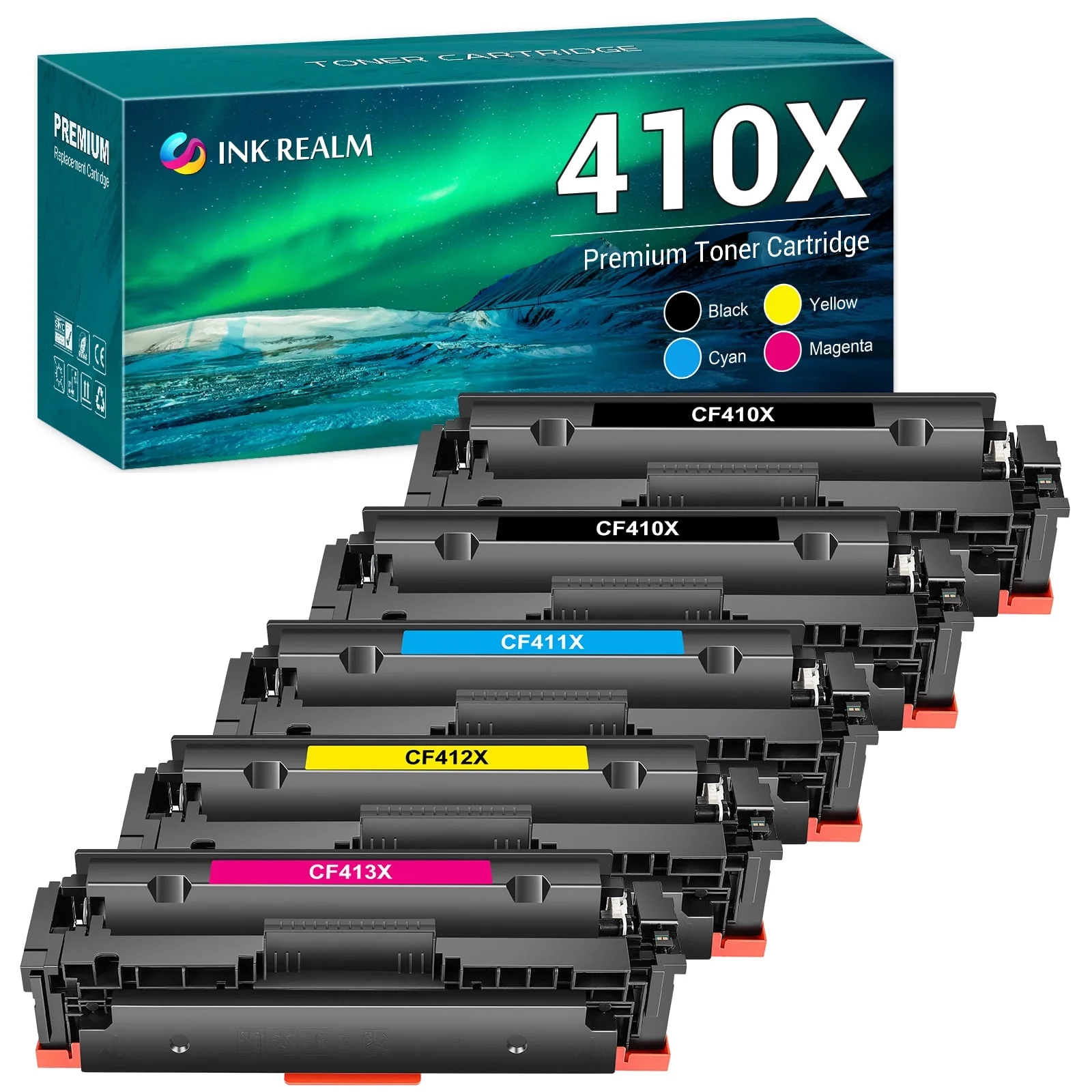 410X Toner Cartridge Compatible for HP Color Laserjet Pro MFP M477fnw M477fdw M452dn 410A 410X CF410A CF410X | M477fdn M452nw M477 M452 M377 Printer Ink (Black Cyan Yellow Magenta, 5-Pack)