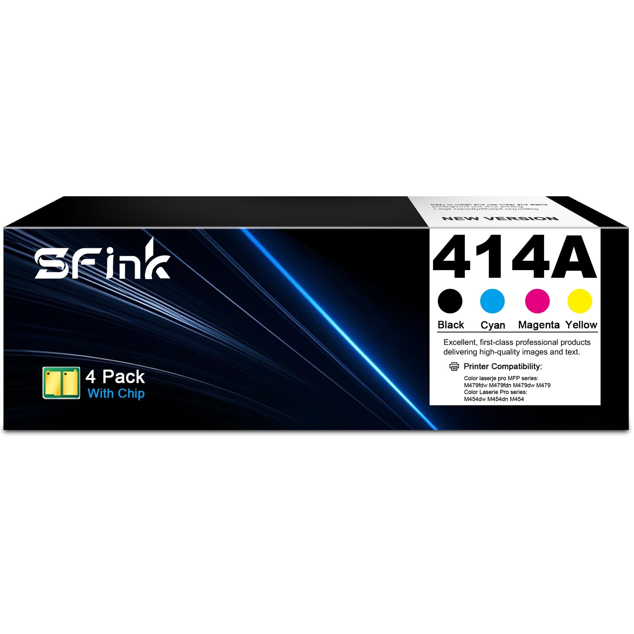 414A Toner Cartridge 4-Pack Compatible for HP 414A 414X 414 W2020A Toner (with Chip) for Laserjet Pro MFP M479fdw M454dw M479fdn M479dw M479 M454dn M454 M455 M480 Printer (Black Cyan Magenta Yellow)