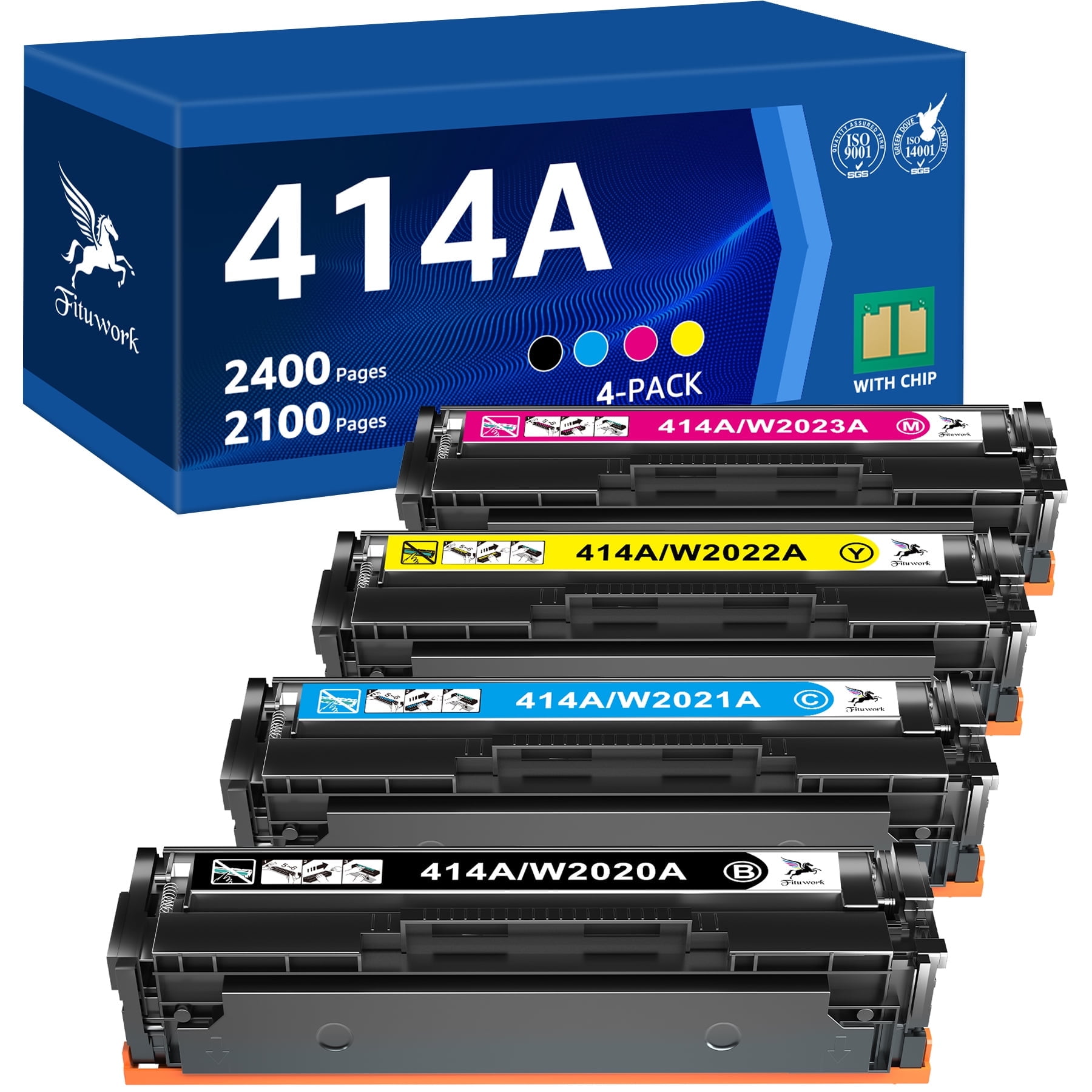 414A Toner Cartridge 4 Pack (With Chip) Compatible for HP 414A 414X 414 W2020A W2021A W2022A W2023A for Color Laserjet Pro M454dn M479fdw (4 Pack)