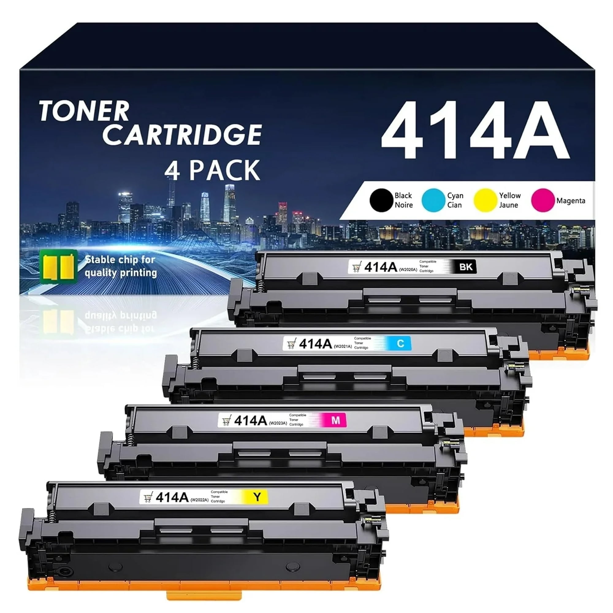 414A Toner Cartridges (with Chip) Compatible for HP 414A W2020A 414X W2020X Color Pro MFP M479fdw M454dw M454dn M479fdn Printer Ink (Black Cyan Magenta Yellow, 4-Pack)