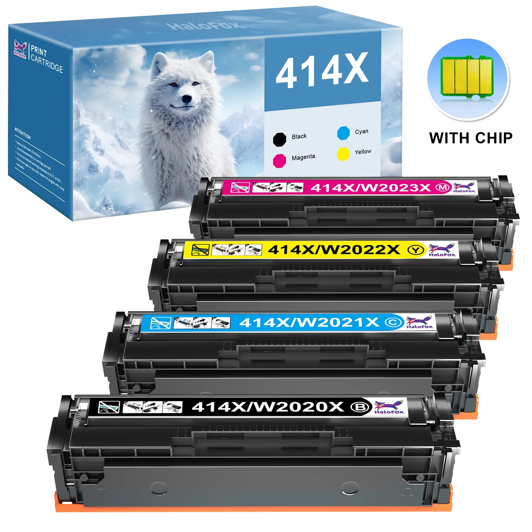 414A 414X Toner Cartridge (With Chip) for HP W2020X Color Laserjet Pro MFP M479fdw M454dw M454dn M479fdn Printer(Black Cyan Magenta Yellow, 4-Pack)