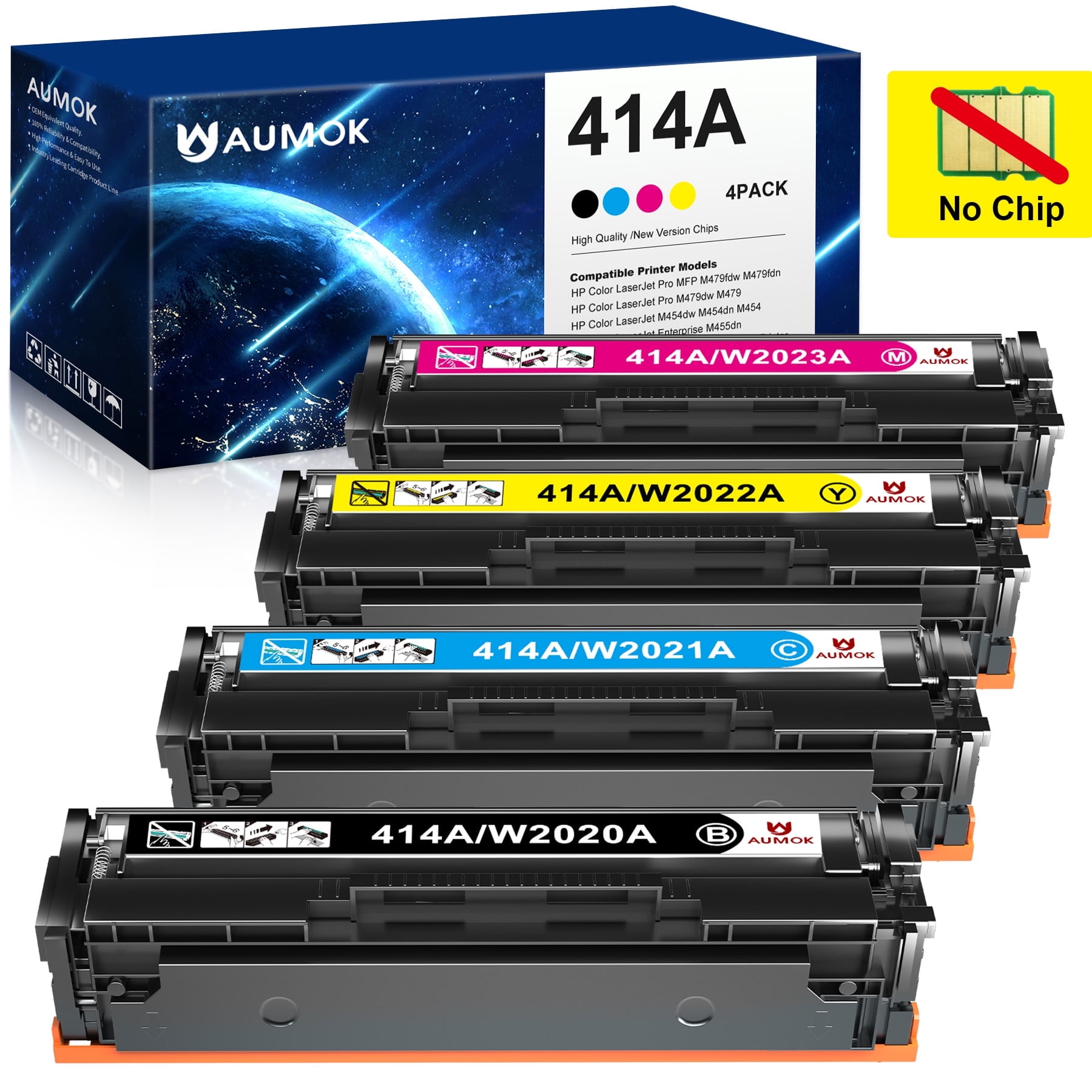 414A 414X Toner Cartridge 4 Pack (No Chip) Compatible for HP W2020A Color Laserjet Pro M454dn M454dw M479fdw M479fdn( black,cyan,magenta,yellow)