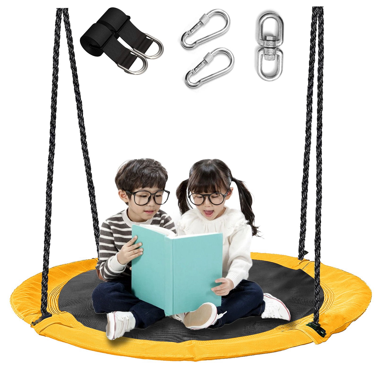 43" Saucer Tree Swing 700lbs Round Swing For Kids,Waterproof 360 Rotate, w/ 1 Swivel,2 Adjustable Ropes&2 Hanging Straps,Easy To Install,Outdoor Backyard Playground