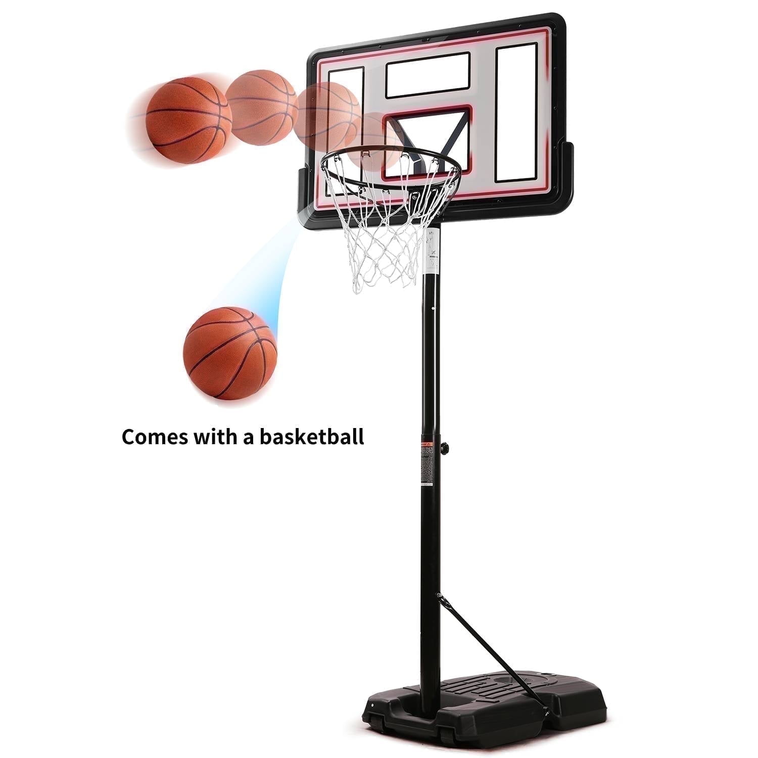 Naipo 44In Portable Basketball Hoop with Height Adjustable 6.56ft to 10ft Basketball Goals for Younger People Indoor Outdoor with Free Basketabll