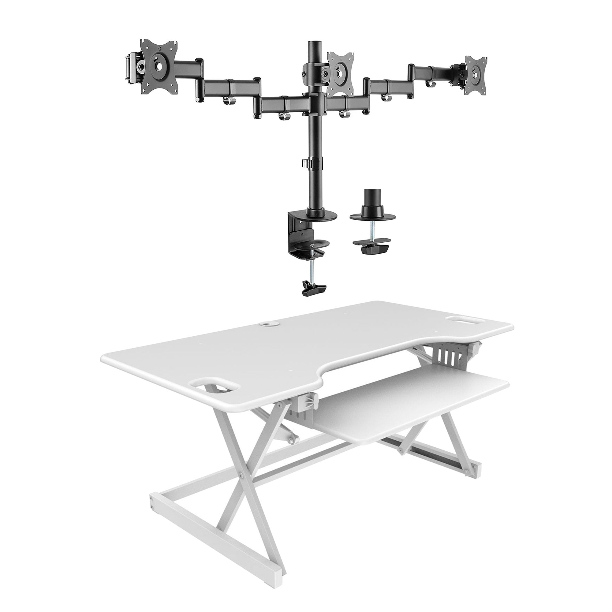 46" Large Adjustable Standing Desk Converter/Triple Monitor Mount Bundle - White
