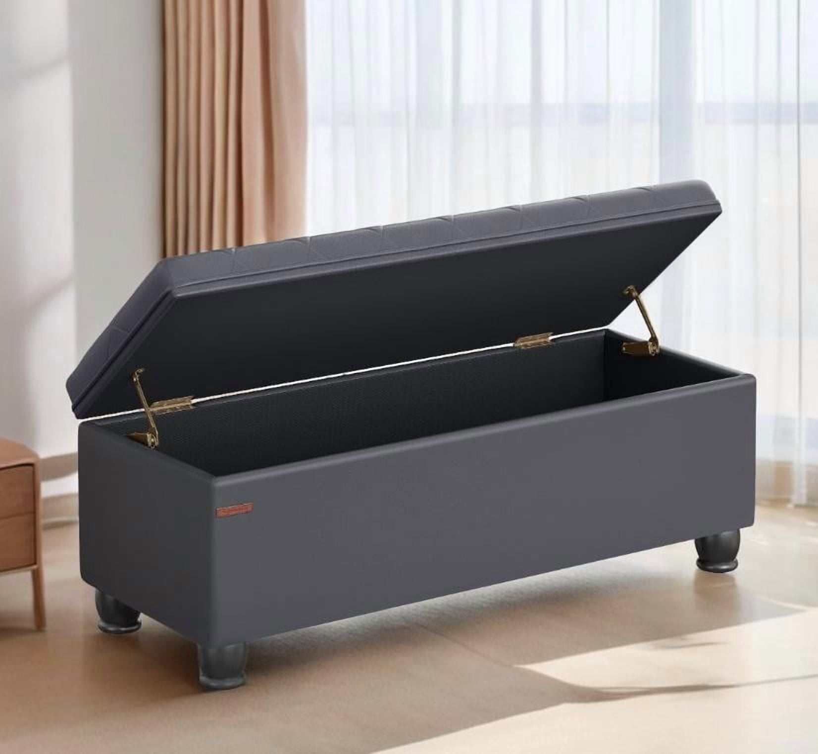 SONGMICS 46.5" Storage Ottoman Bench Synthetic Leather End of Bed Bench Load 330lb Ottoman with Storage for Bedroom Gray
