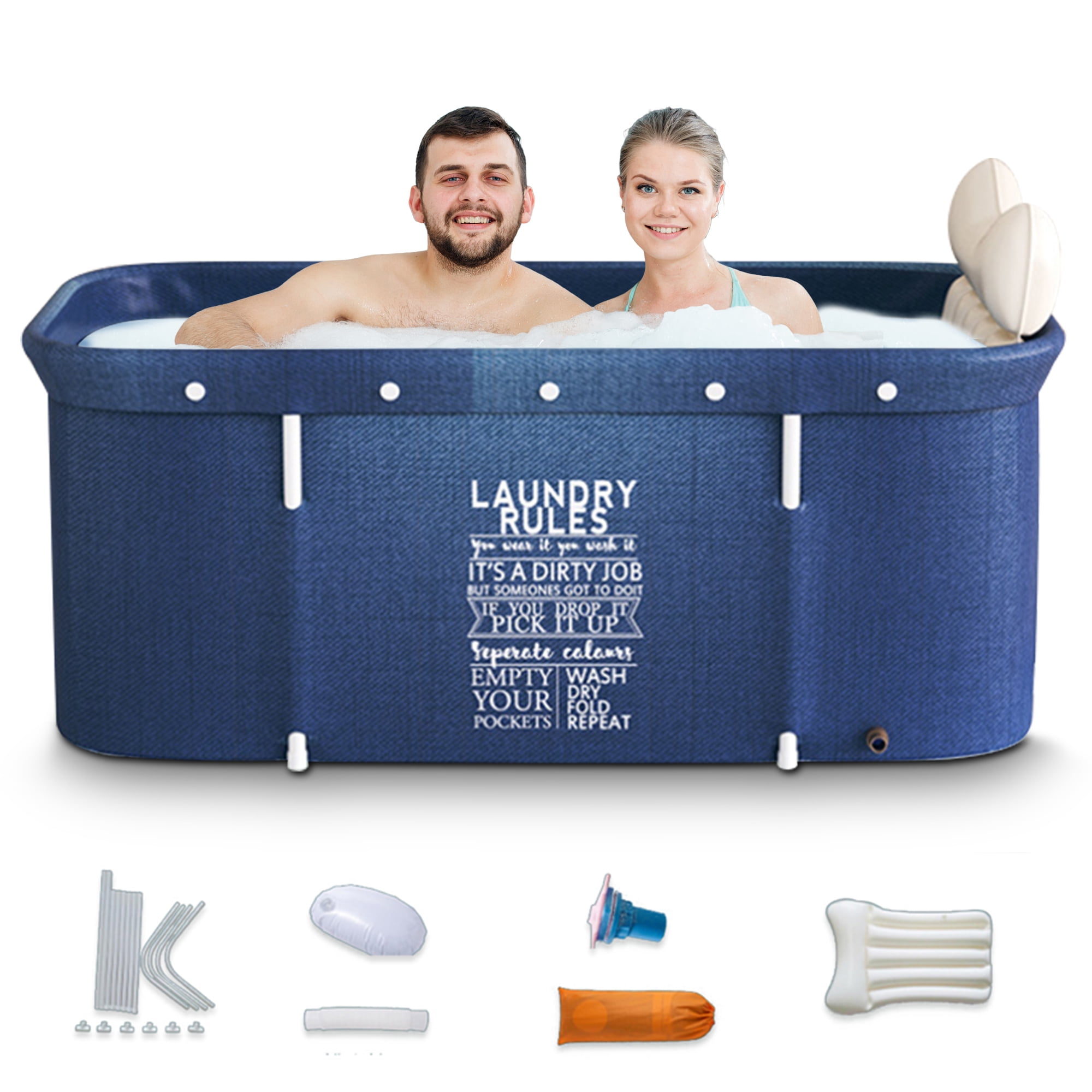 47"Folding Bathtub for 2 People,Large Soaking Bath Tub for Hot Cold Bath,Efficiently Maintaining,Blue