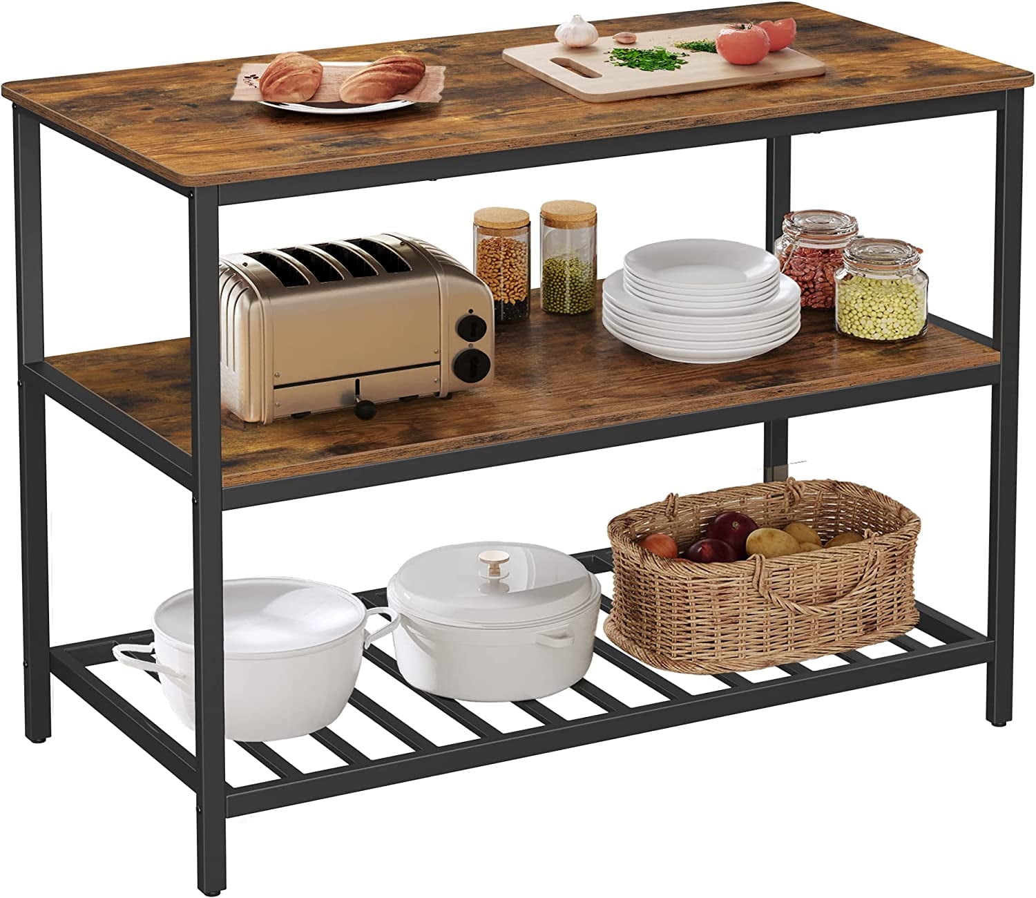 47.2 Inches Kitchen Island with 3 Shelves Kitchen Storage Shelf Kitchen Baker’s Rack with Large Worktop