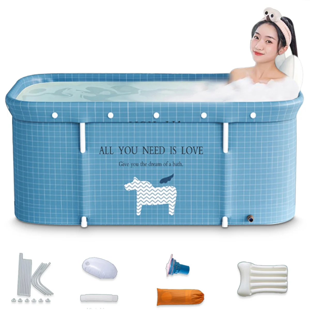 47in Large Portable Folding Bathtub, Hot & Cold Soaking Bath tub, Blue Unicorn(SolarSoda)