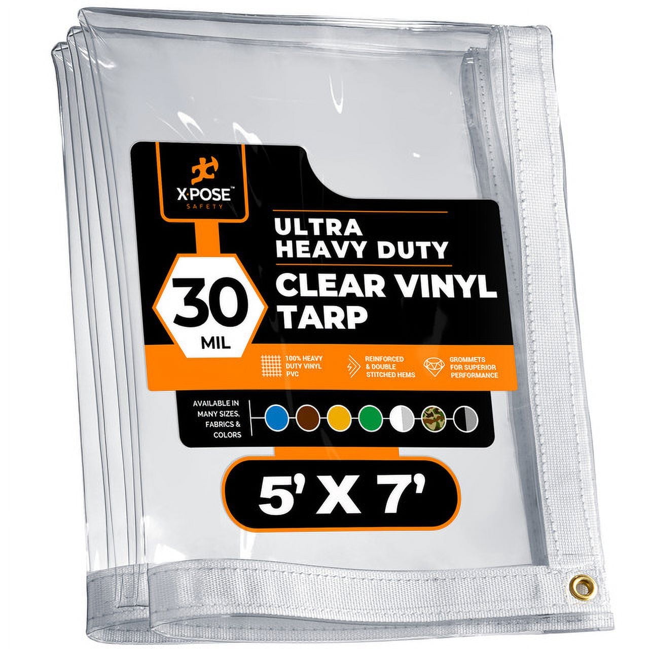 5' x 7' Clear Vinyl Tarp - 30 Mil Super Heavy Duty PVC with Brass Grommets - by Xpose Safety