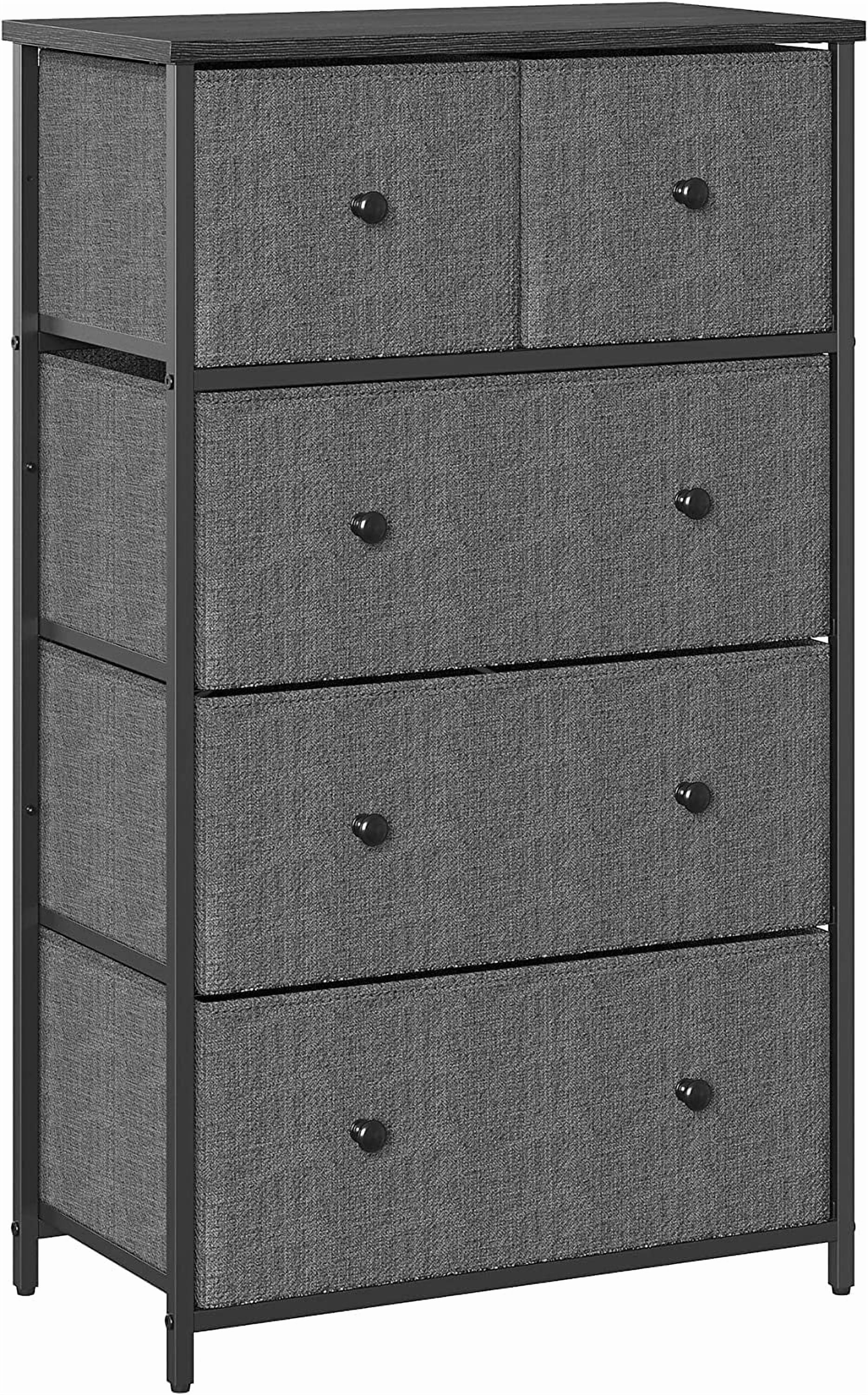 5-Drawer Fabric Storage Unit Dresser with Wooden Front and Metal Frame, Gray