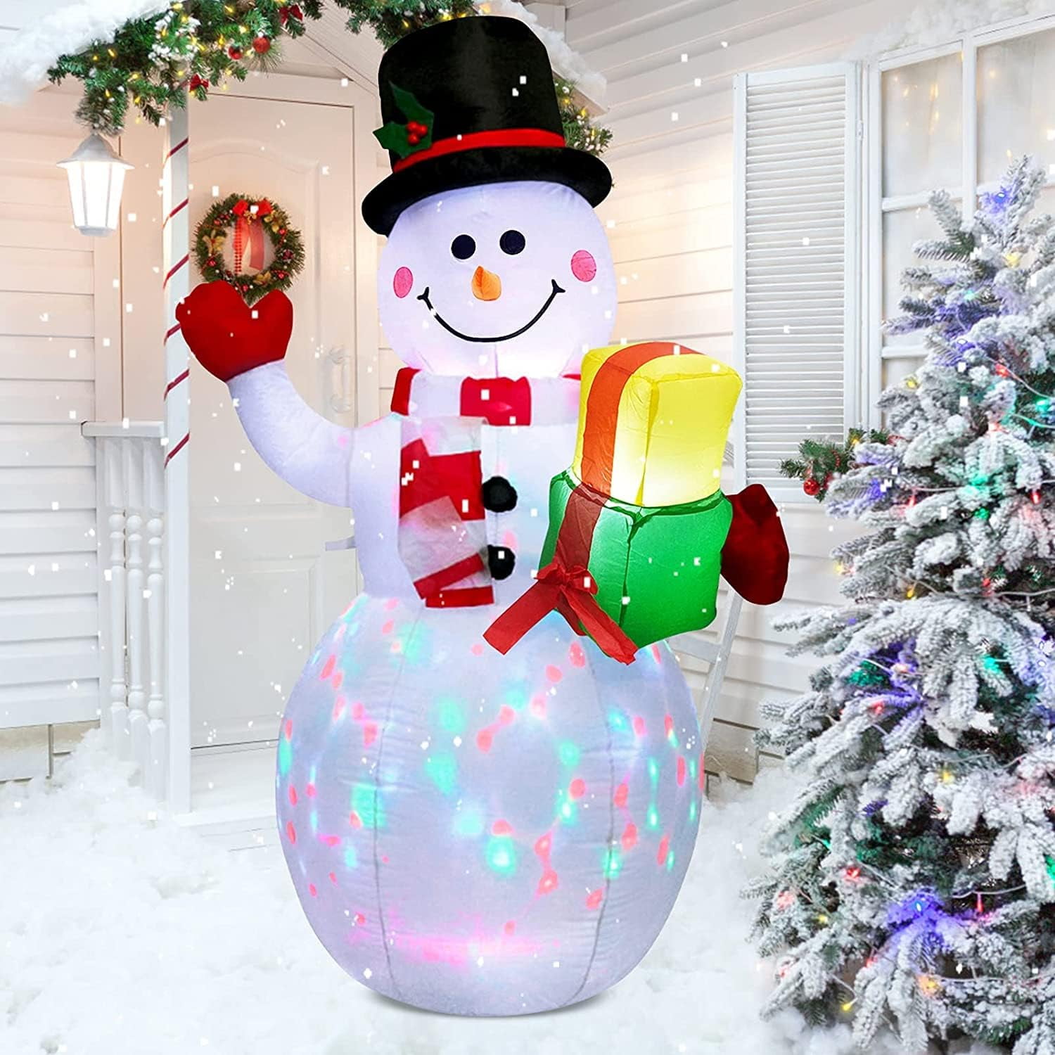5 Ft Inflatable Snowman Christmas Outdoor Decoration Blow Up Snowman with white LED Lights for Holiday/Party/Xmas/Yard/Garden Decorations