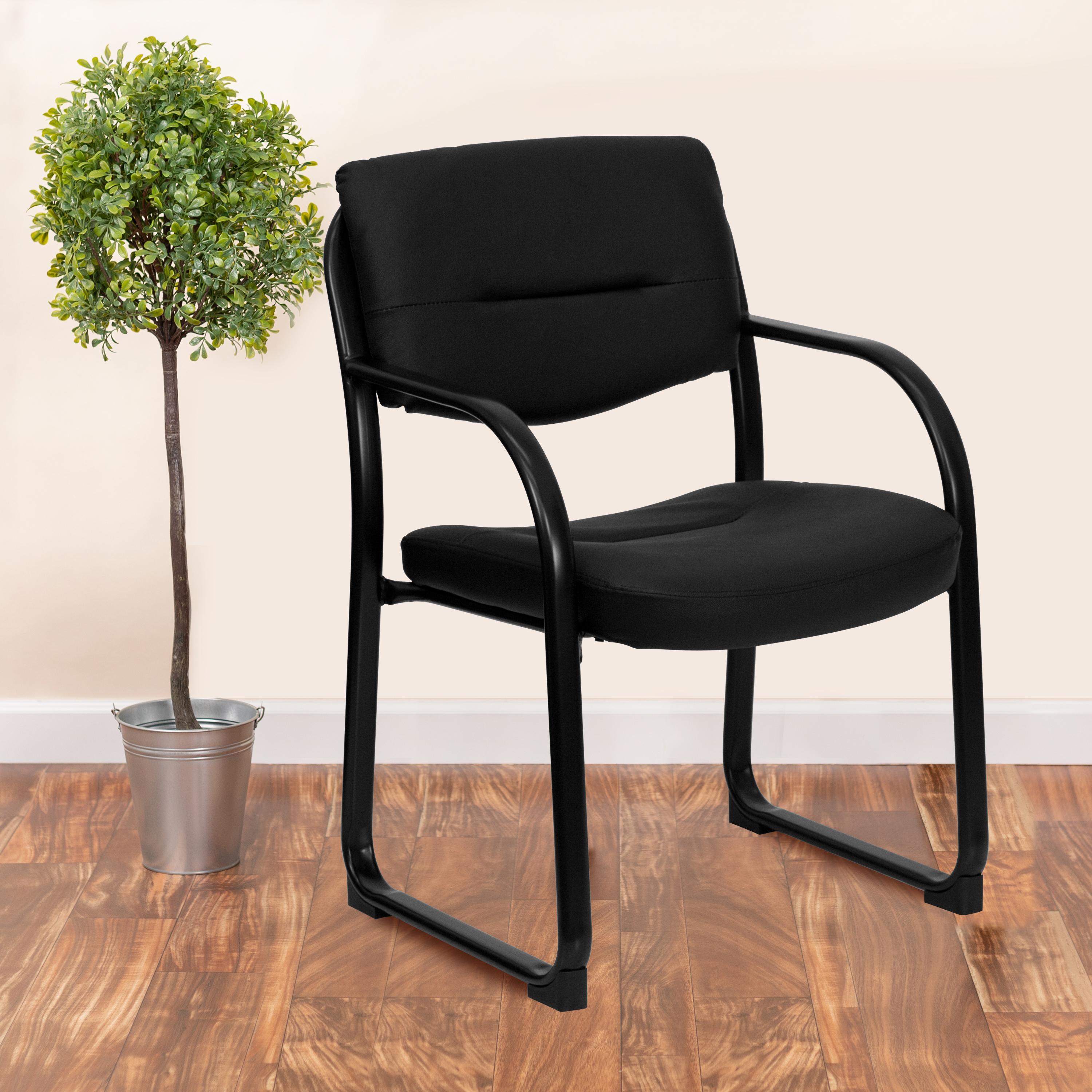 (5 Pack) Black Leather Executive Side Chair with Sled Base