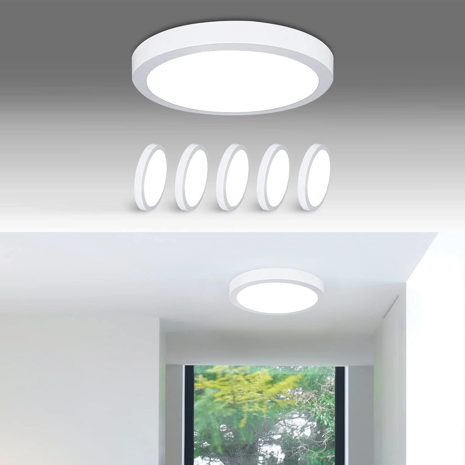 5 Packs Depuley 11.81" 24W Modern LED Flush Mount Ceiling Light Round Panel Lights Cold White 5000K for Living Room Bedroom Kitchen Hallway Study