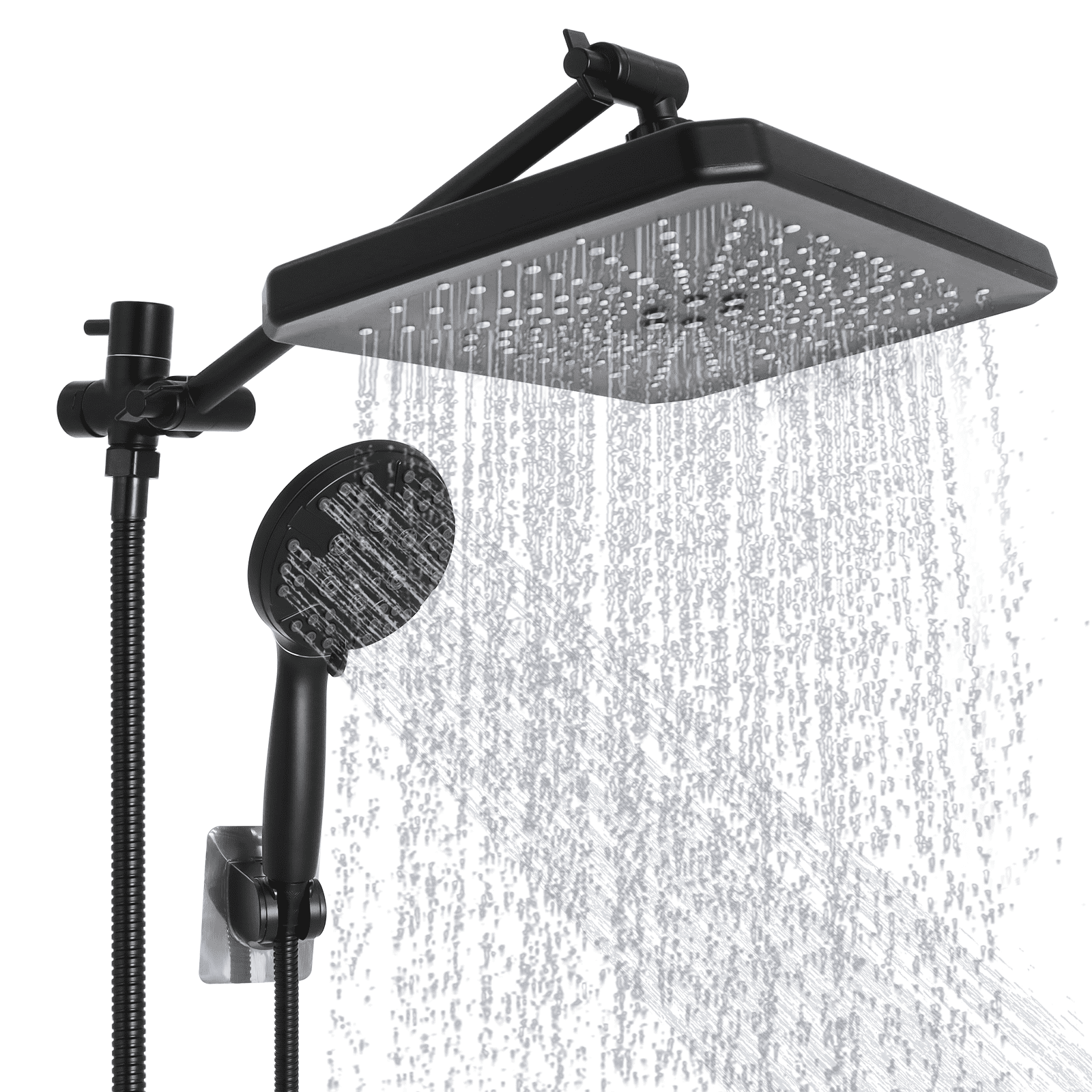 5-Setting High Pressure Rain Shower Head with Handheld Shower Head Attached,12 inch Dual ShowerHead Hand Held Combo,Black