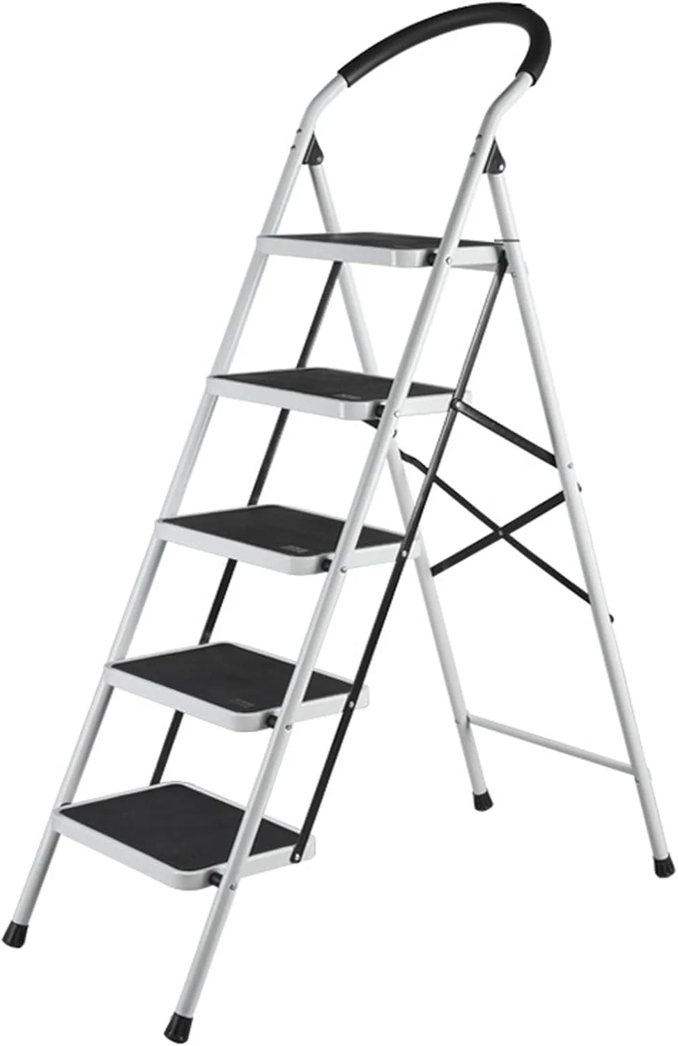 5 Step Ladder, Upgo Folding Step Stool with Extra Wide Anti-Slip Pedal, 330lbs Lightweight Portable Sturdy Steel Ladders with Handgrip for Household Kitchen Office Outdoor